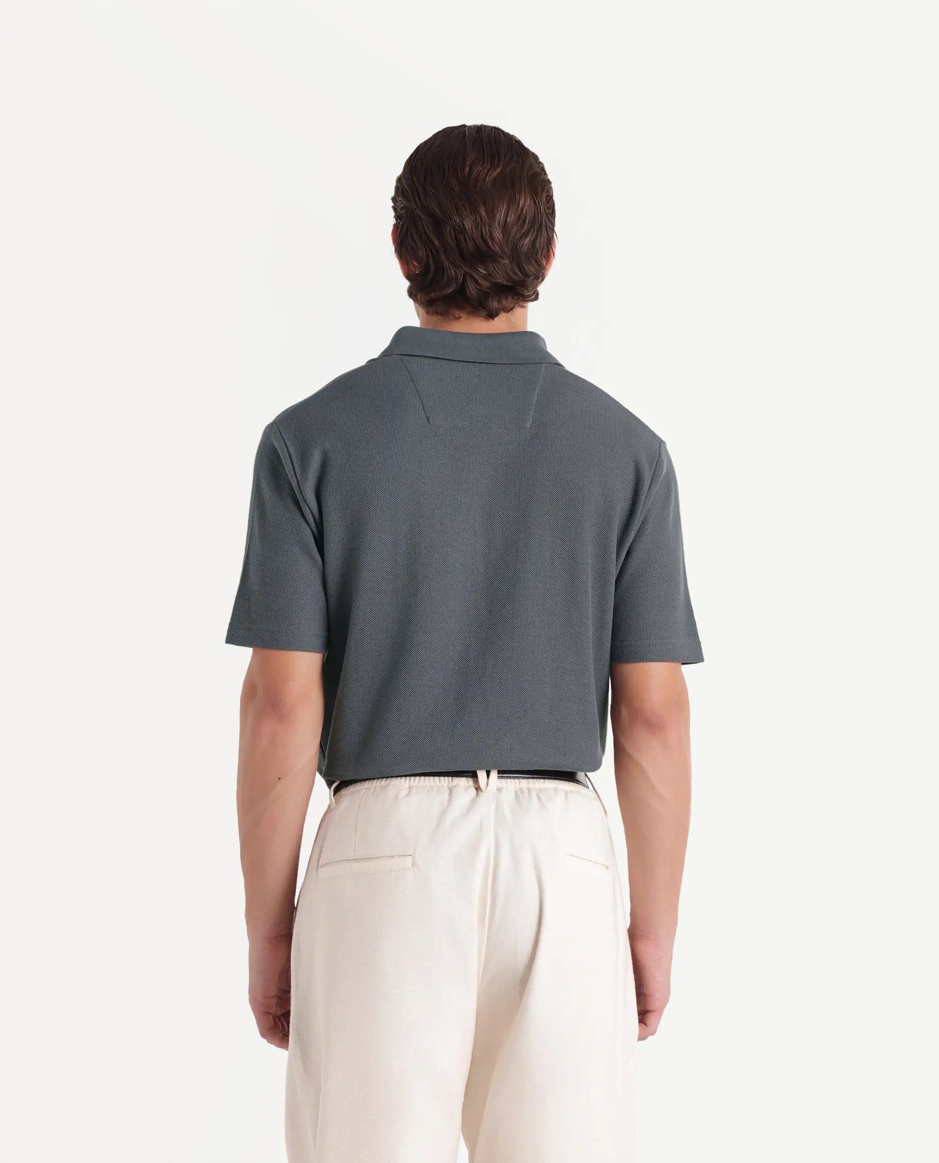 Rare Rabbit Men's Crin-A26 Dusky Teal Cotton Spread Collar Zipper Regular Plain Polo