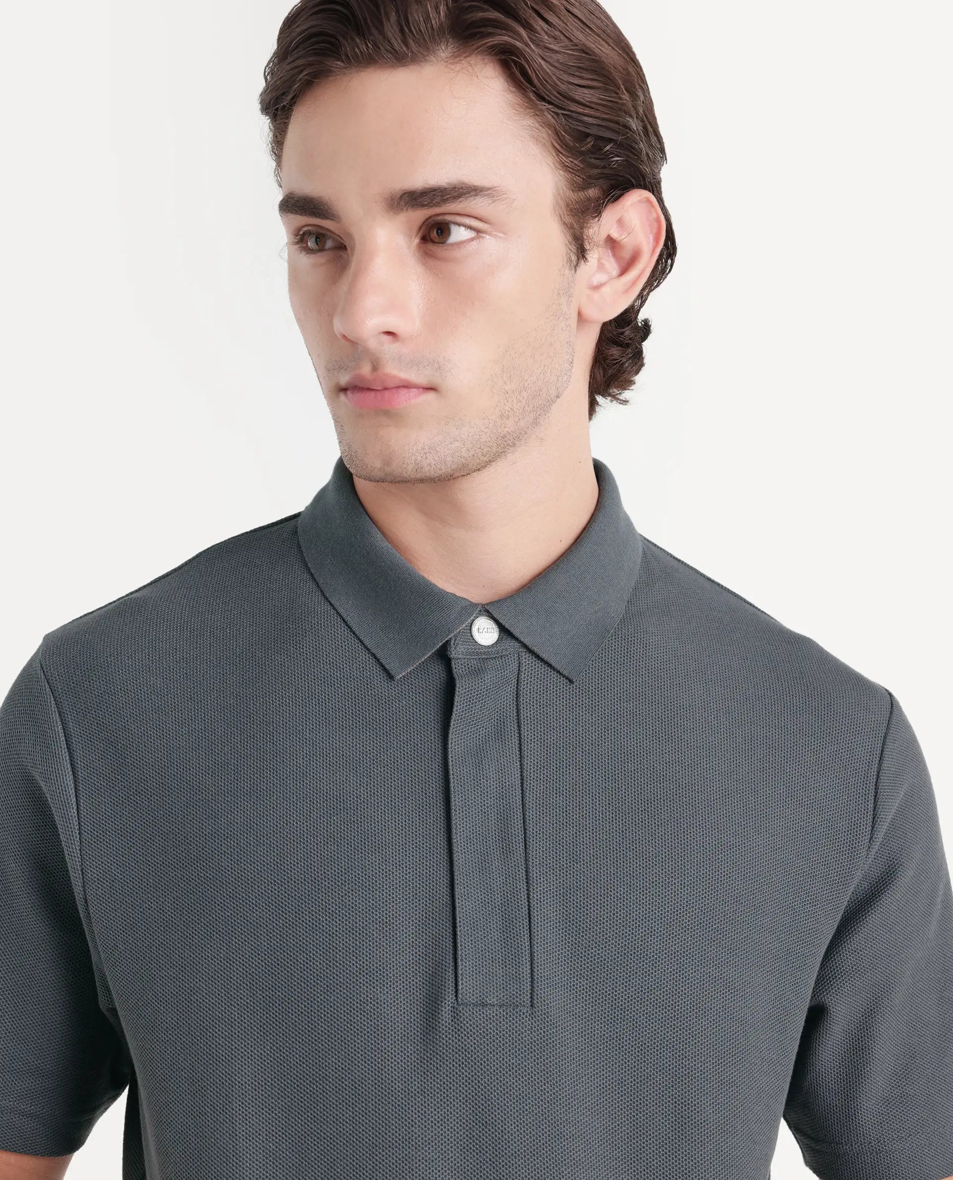 Rare Rabbit Men's Crin-A26 Dusky Teal Cotton Spread Collar Zipper Regular Plain Polo
