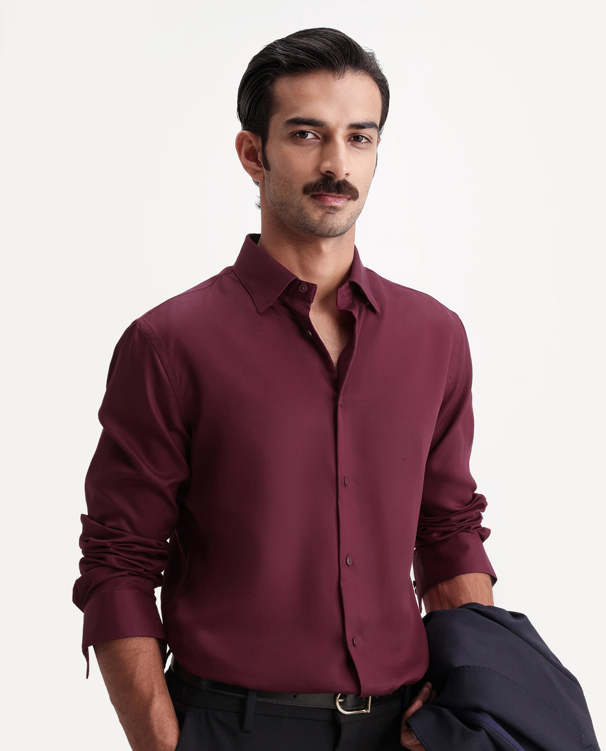 Rare Rabbit Men's Plit Primary Red Tencel Spread Collar Regular Plain Shirt