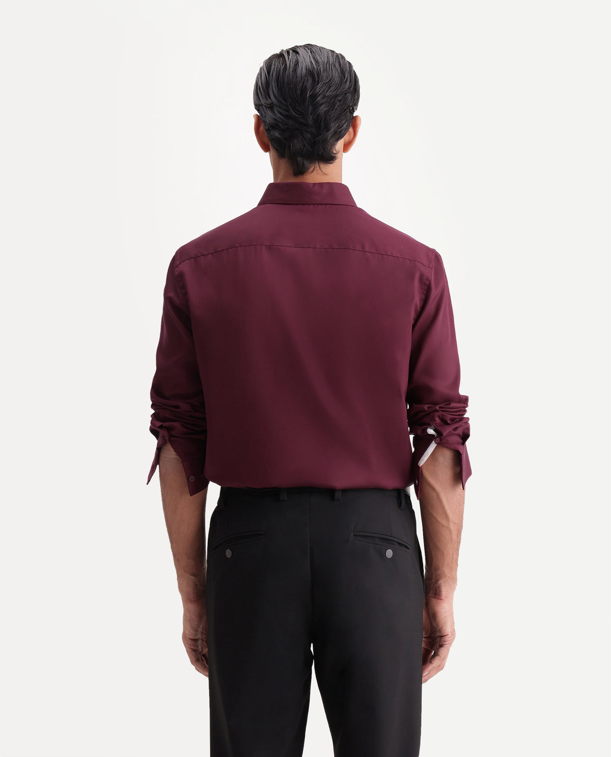 Rare Rabbit Men's Plit Primary Red Tencel Spread Collar Regular Plain Shirt