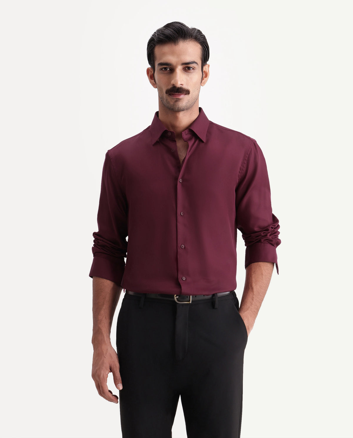 Rare Rabbit Men's Plit Primary Red Tencel Spread Collar Regular Plain Shirt