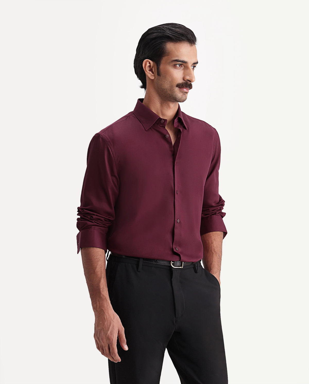 Rare Rabbit Men's Plit Primary Red Tencel Spread Collar Regular Plain Shirt