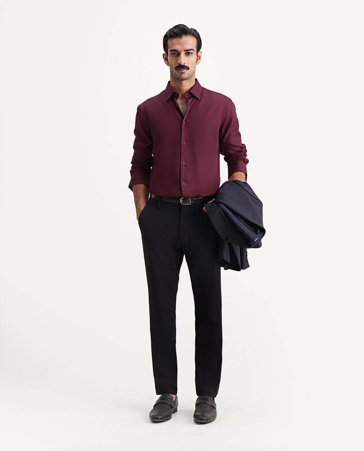 Rare Rabbit Men's Plit Primary Red Tencel Spread Collar Regular Plain Shirt