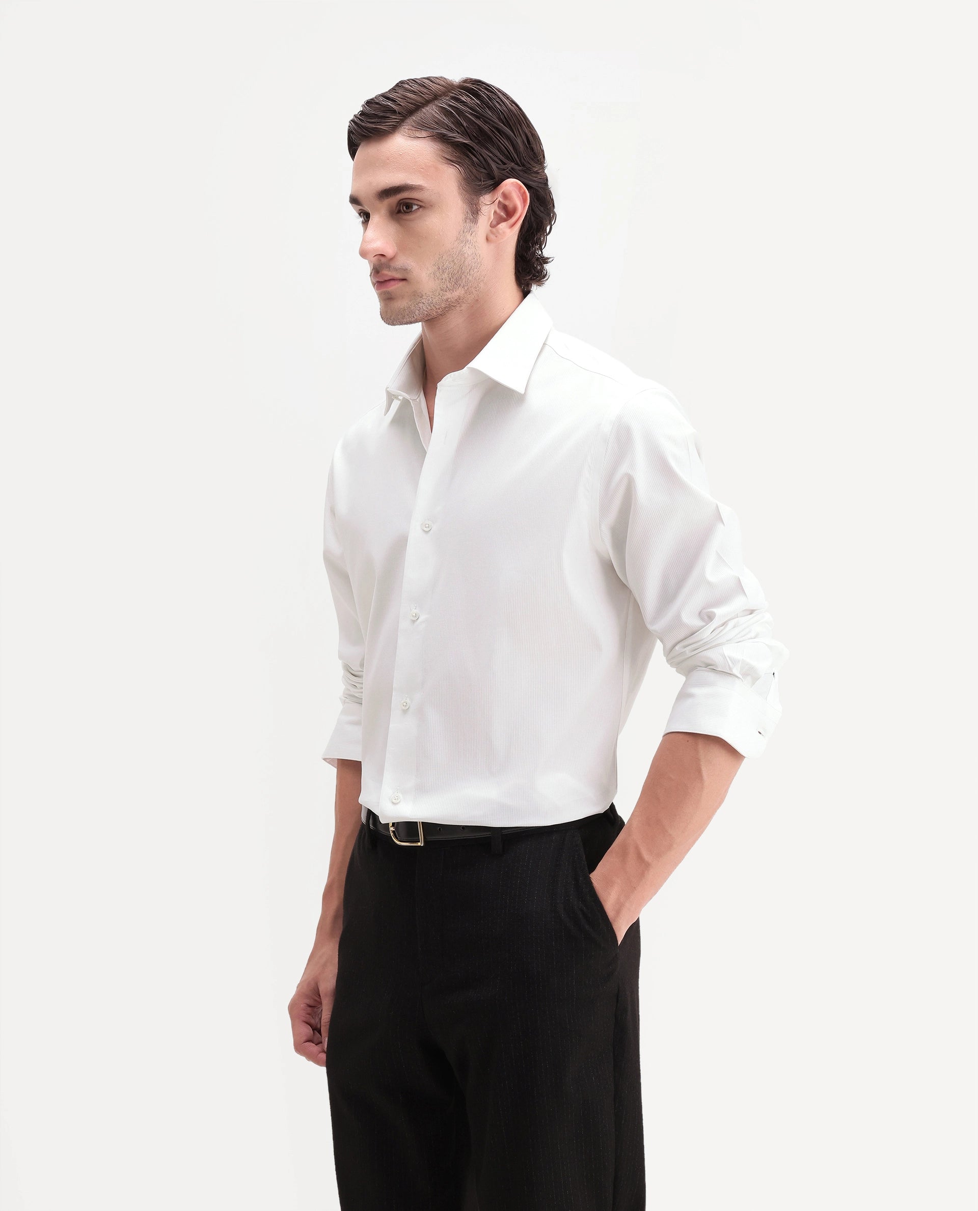 Rare Rabbit Men's Utah Primary White Cotton Spread Collar Regular Striped Shirt