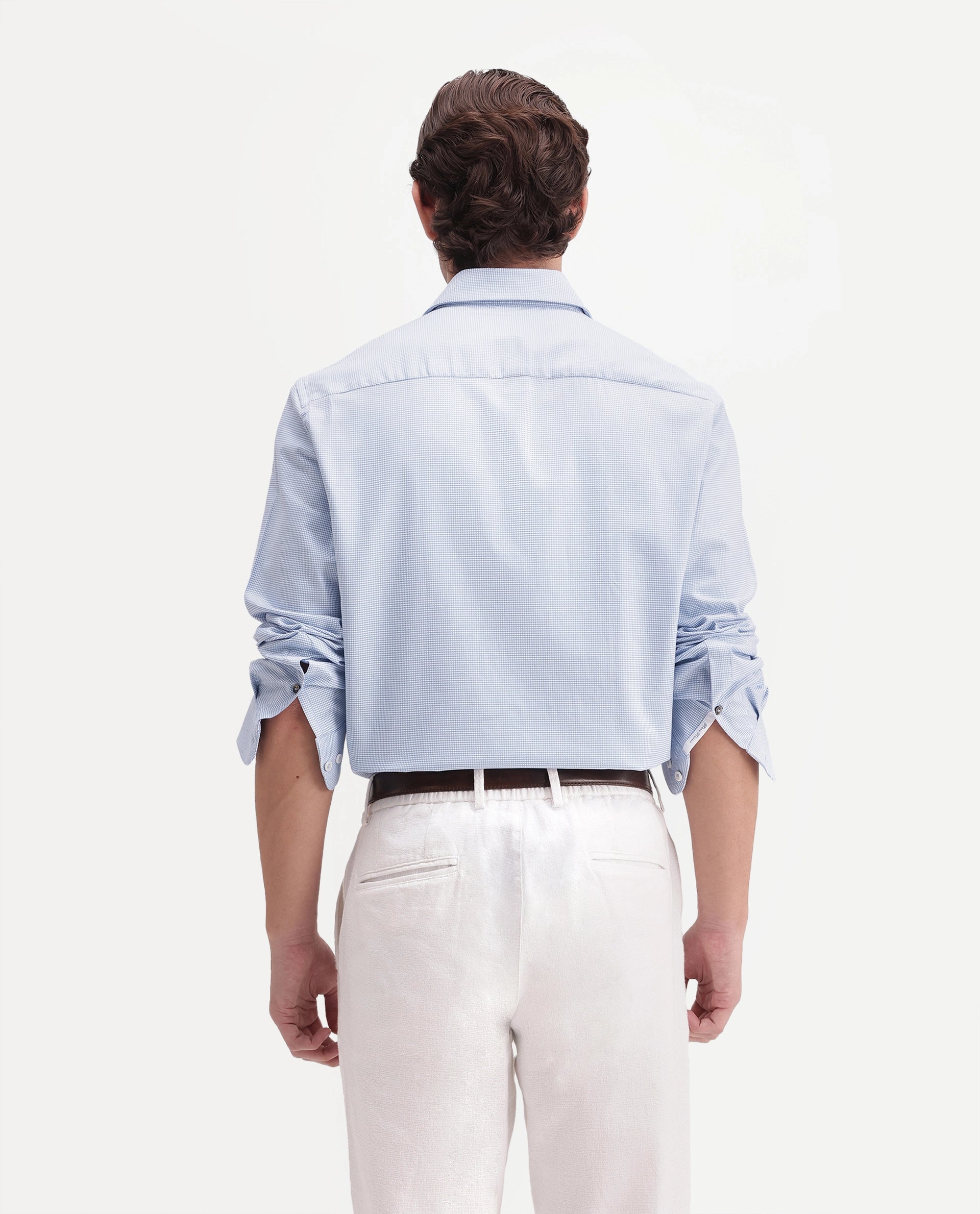 Rare Rabbit Men's Chawa Light Blue Cotton Spread Collar Regular Checked Shirt