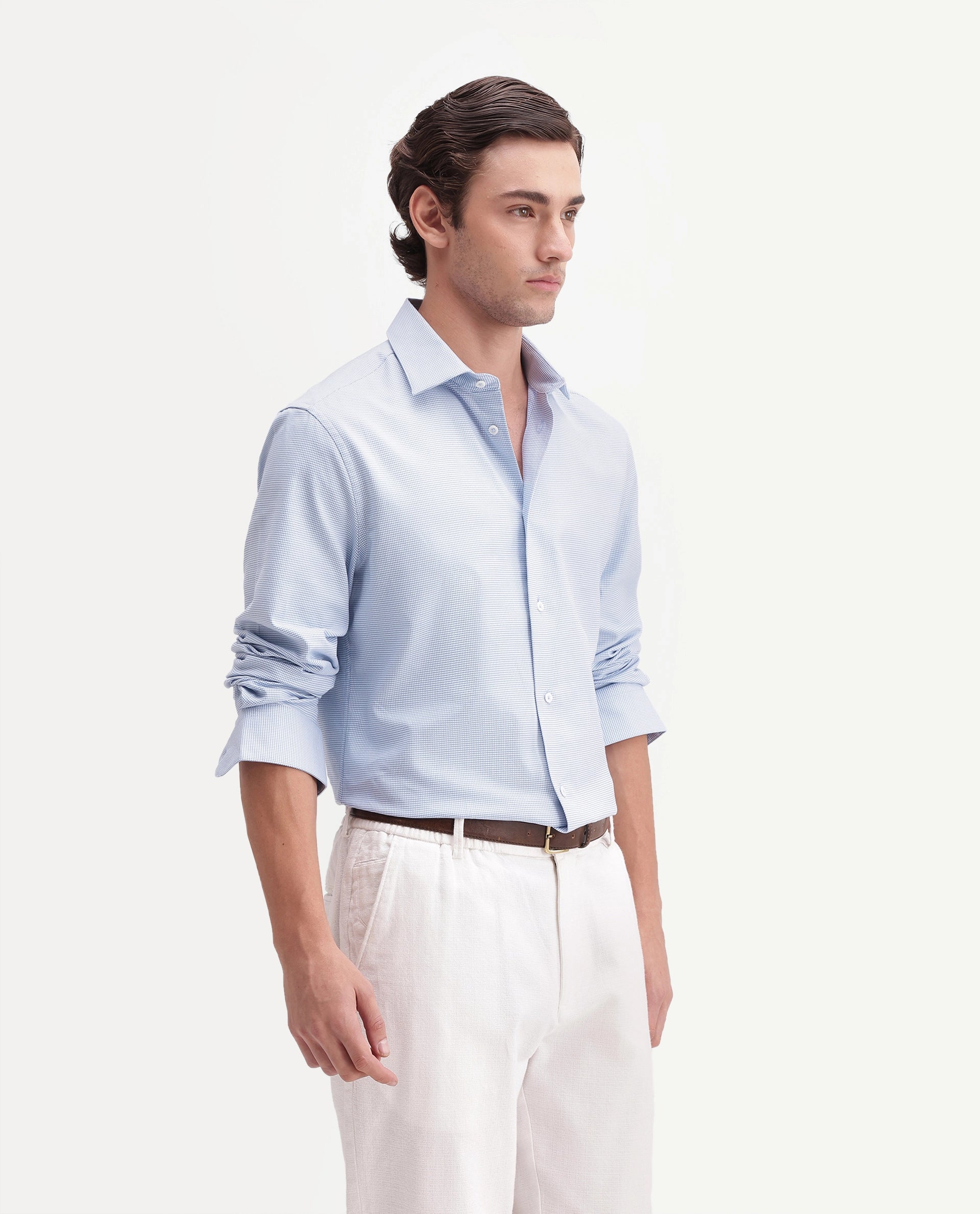 Rare Rabbit Men's Chawa Light Blue Cotton Spread Collar Regular Checked Shirt