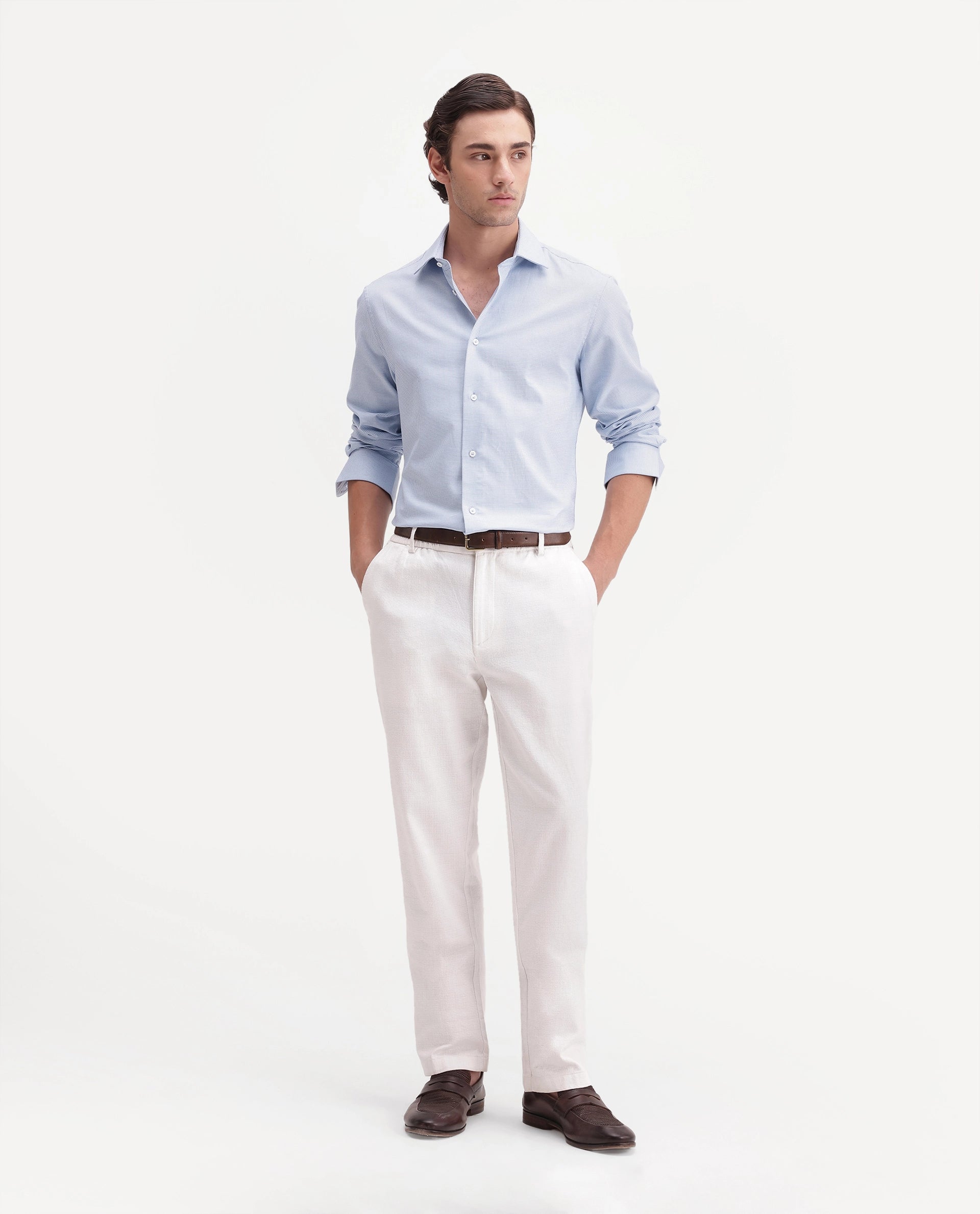 Rare Rabbit Men's Chawa Light Blue Cotton Spread Collar Regular Checked Shirt