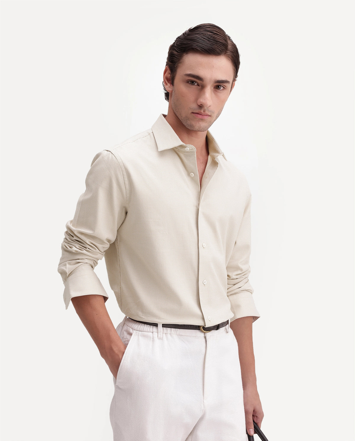 Rare Rabbit Men's Chawa Light Beige Cotton Spread Collar Regular Checked Shirt