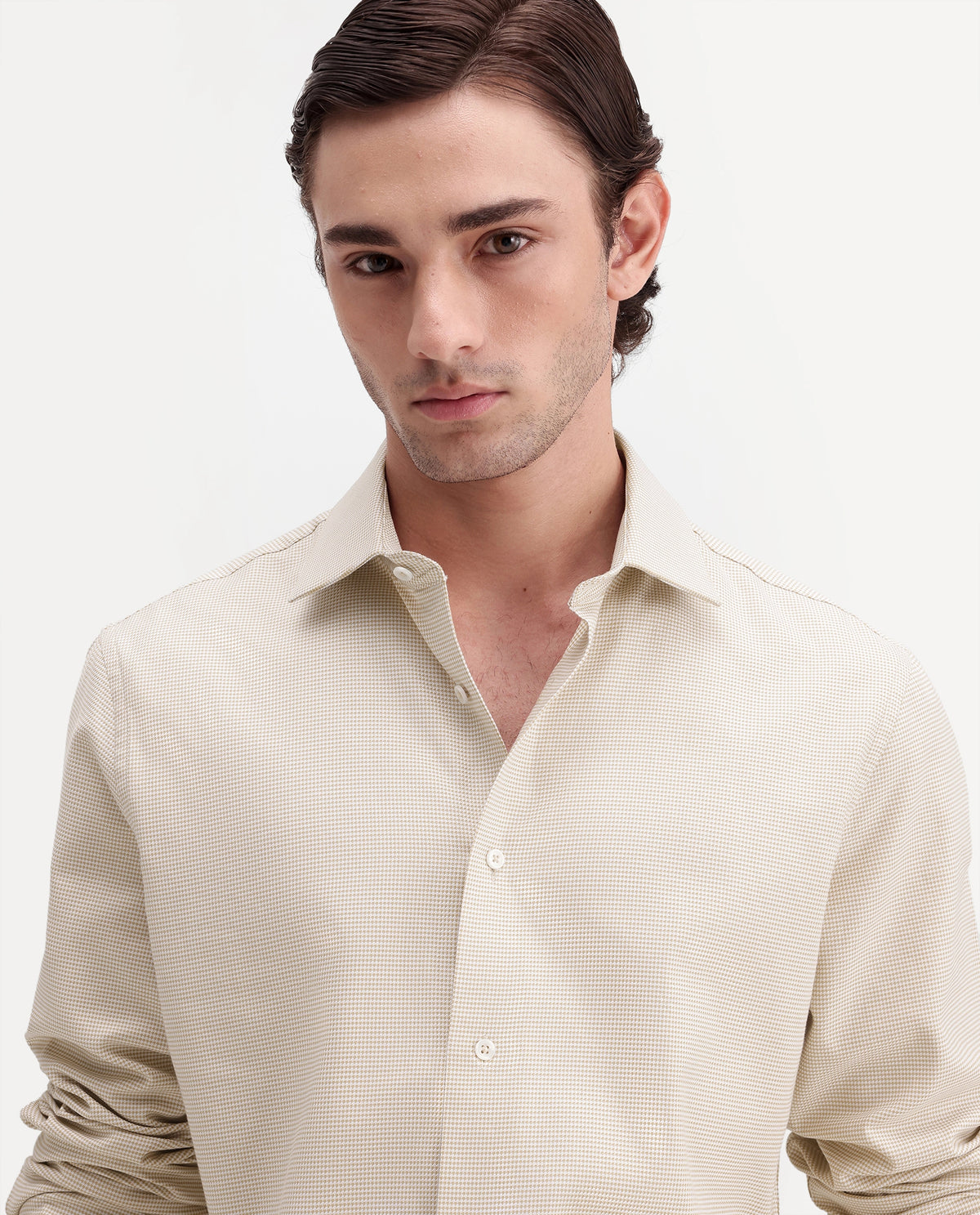 Rare Rabbit Men's Chawa Light Beige Cotton Spread Collar Regular Checked Shirt