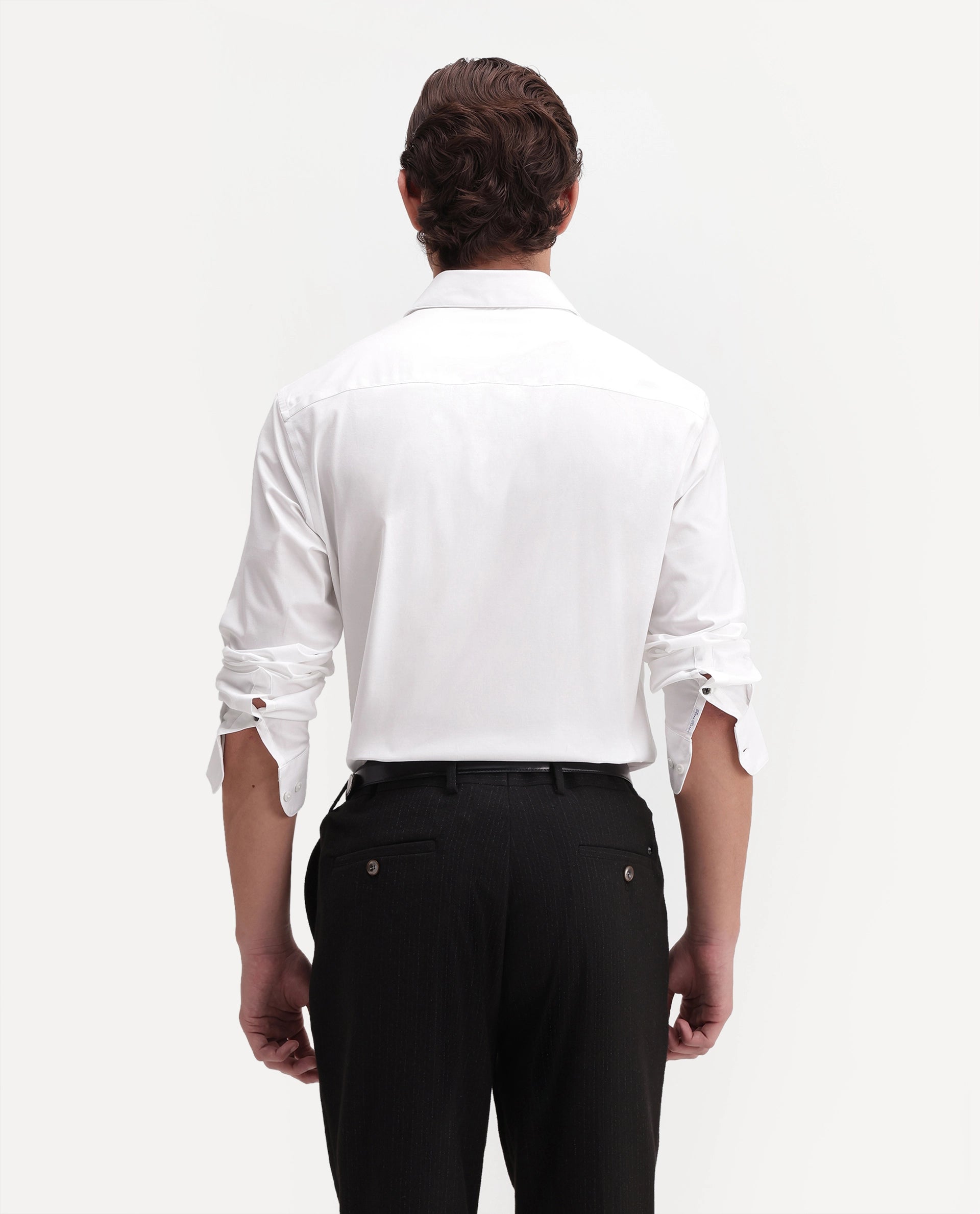 Rare Rabbit Men's Rona Primary White Cotton Blend Spread Collar Regular Plain Shirt