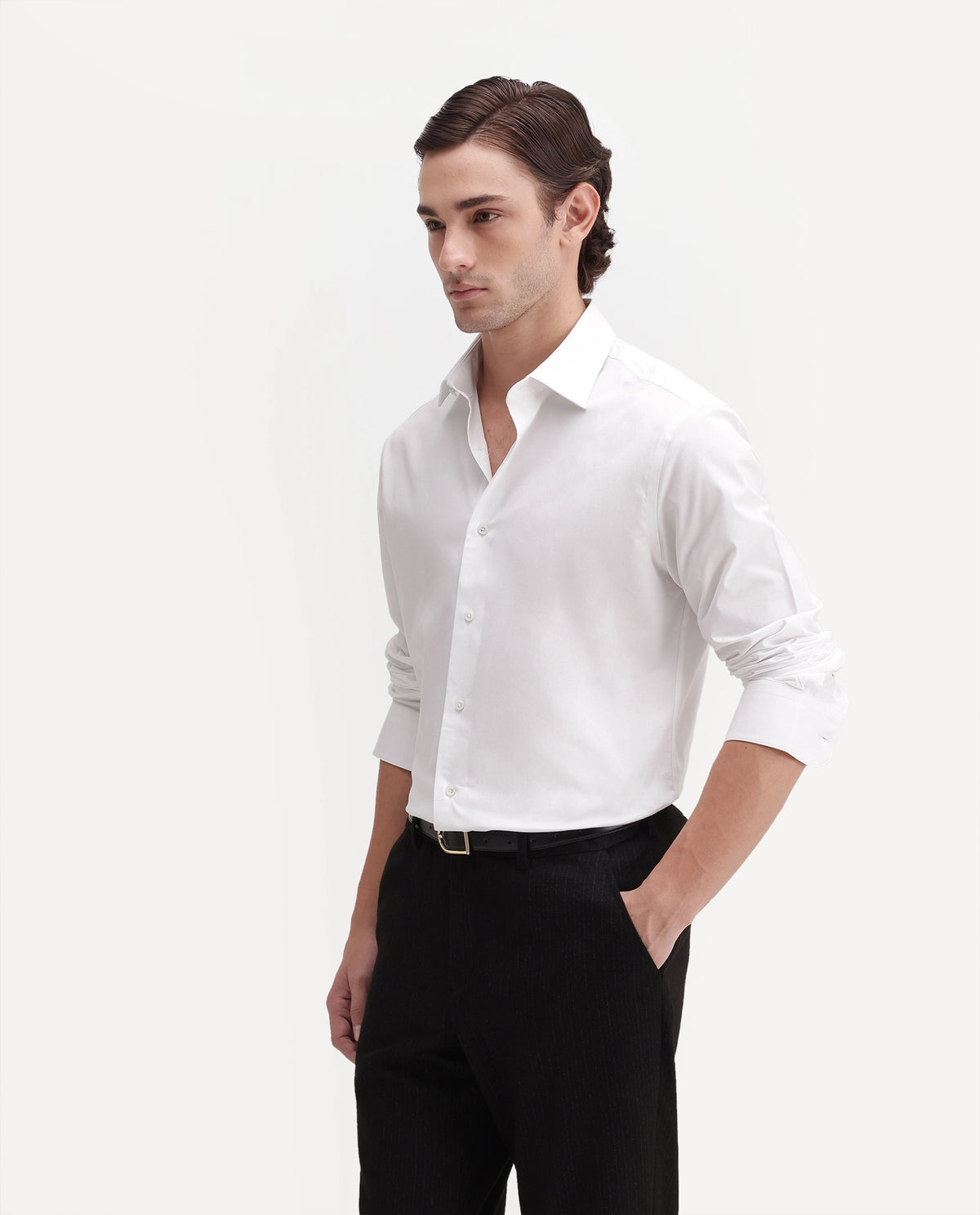 Rare Rabbit Men's Rona Primary White Cotton Blend Spread Collar Regular Plain Shirt