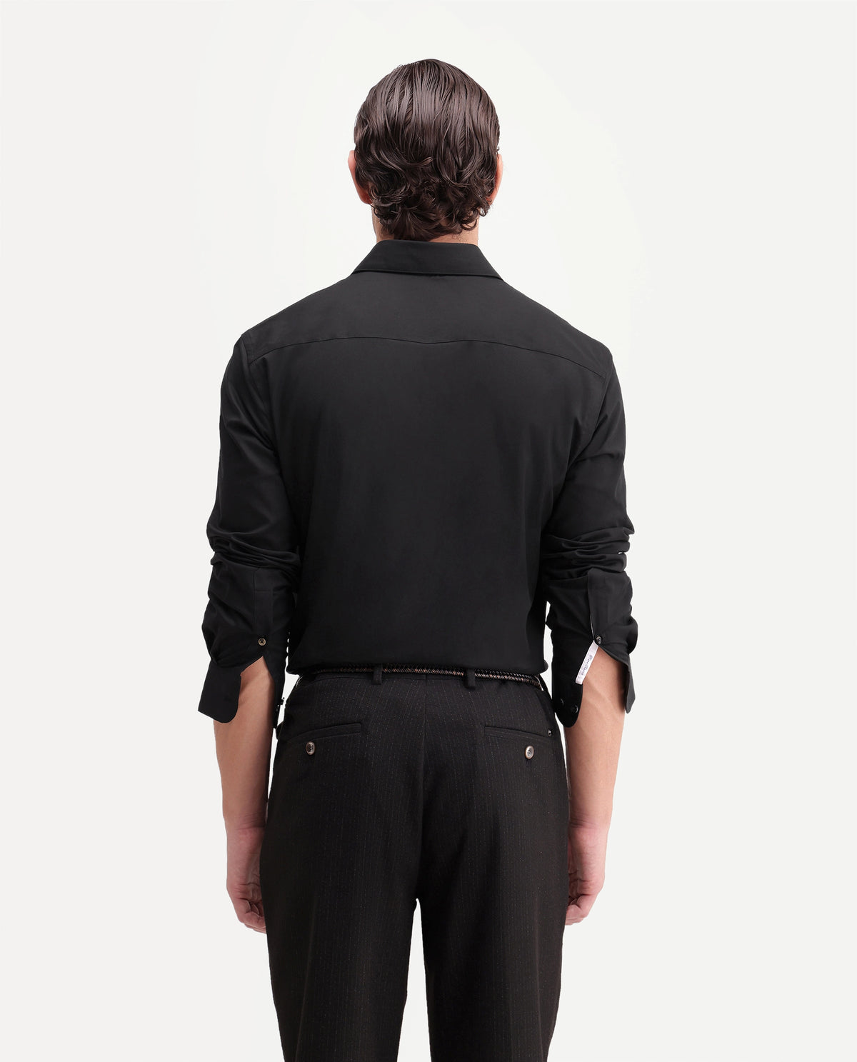 Rare Rabbit Men's Rona Primary Black Cotton Blend Spread Collar Regular Plain Shirt