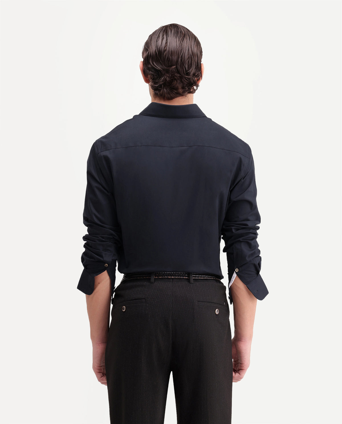 Rare Rabbit Men's Rona Primary Navy Cotton Blend Spread Collar Regular Plain Shirt
