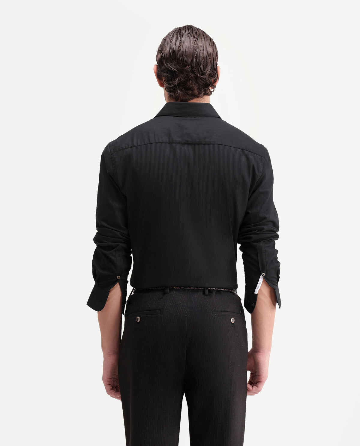 Rare Rabbit Men's Novo-Aw26 Primary Black Cotton Spread Collar Regular Textured Shirt