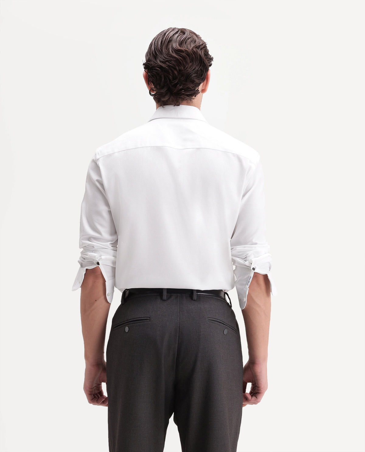Rare Rabbit Men's Omega Primary White Cotton Spread Collar Regular Plain Shirt