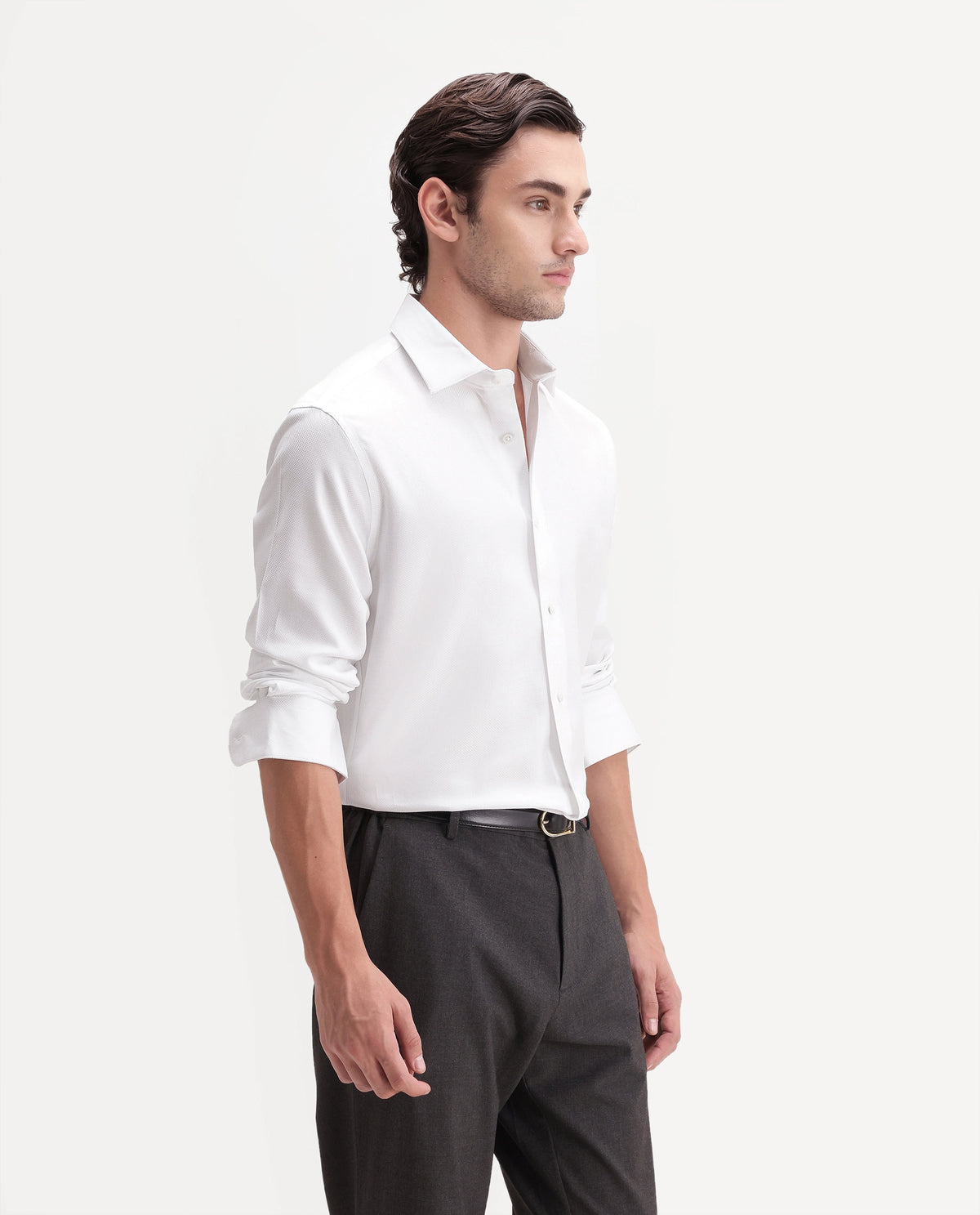Rare Rabbit Men's Omega Primary White Cotton Spread Collar Regular Plain Shirt
