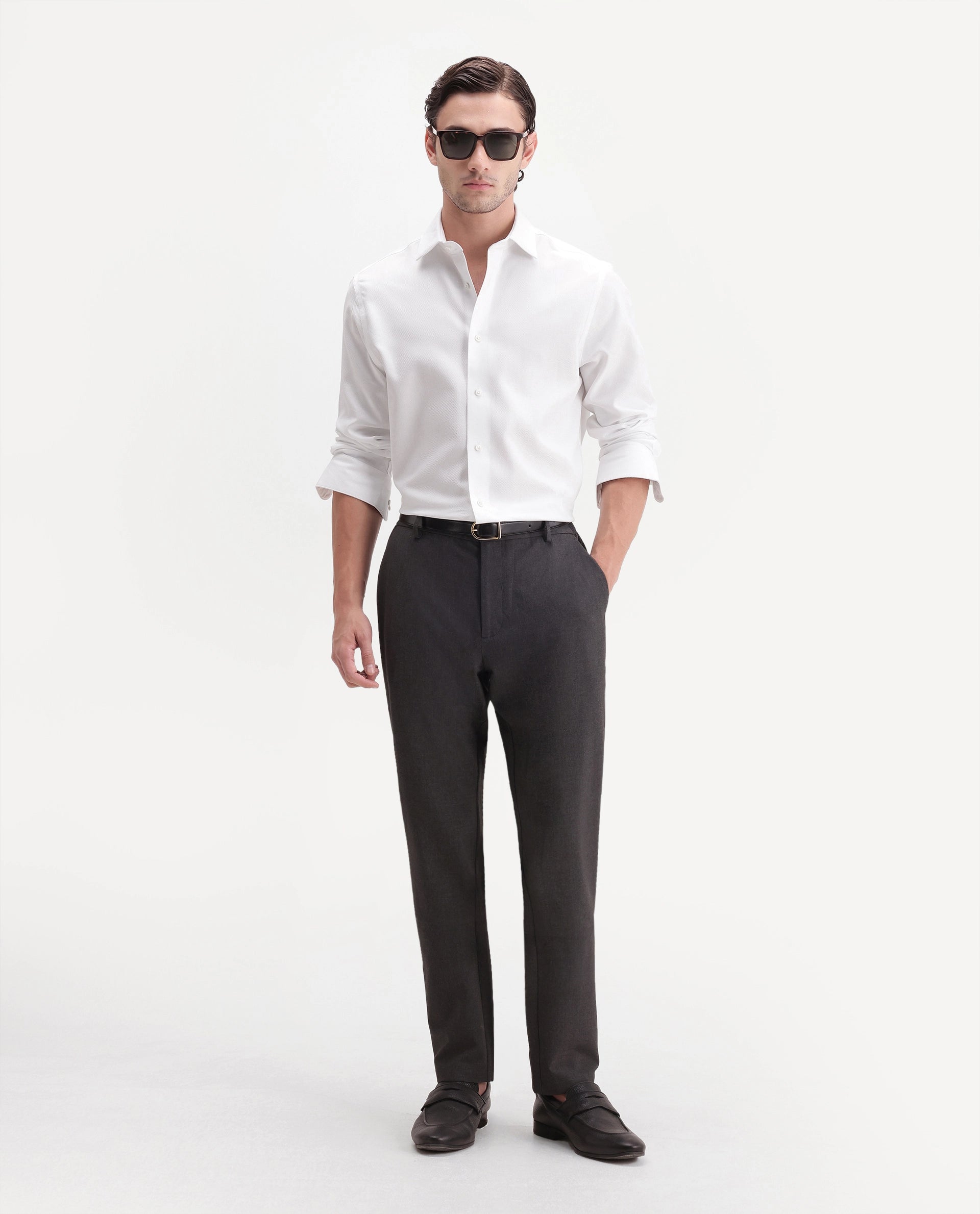 Rare Rabbit Men's Omega Primary White Cotton Spread Collar Regular Plain Shirt