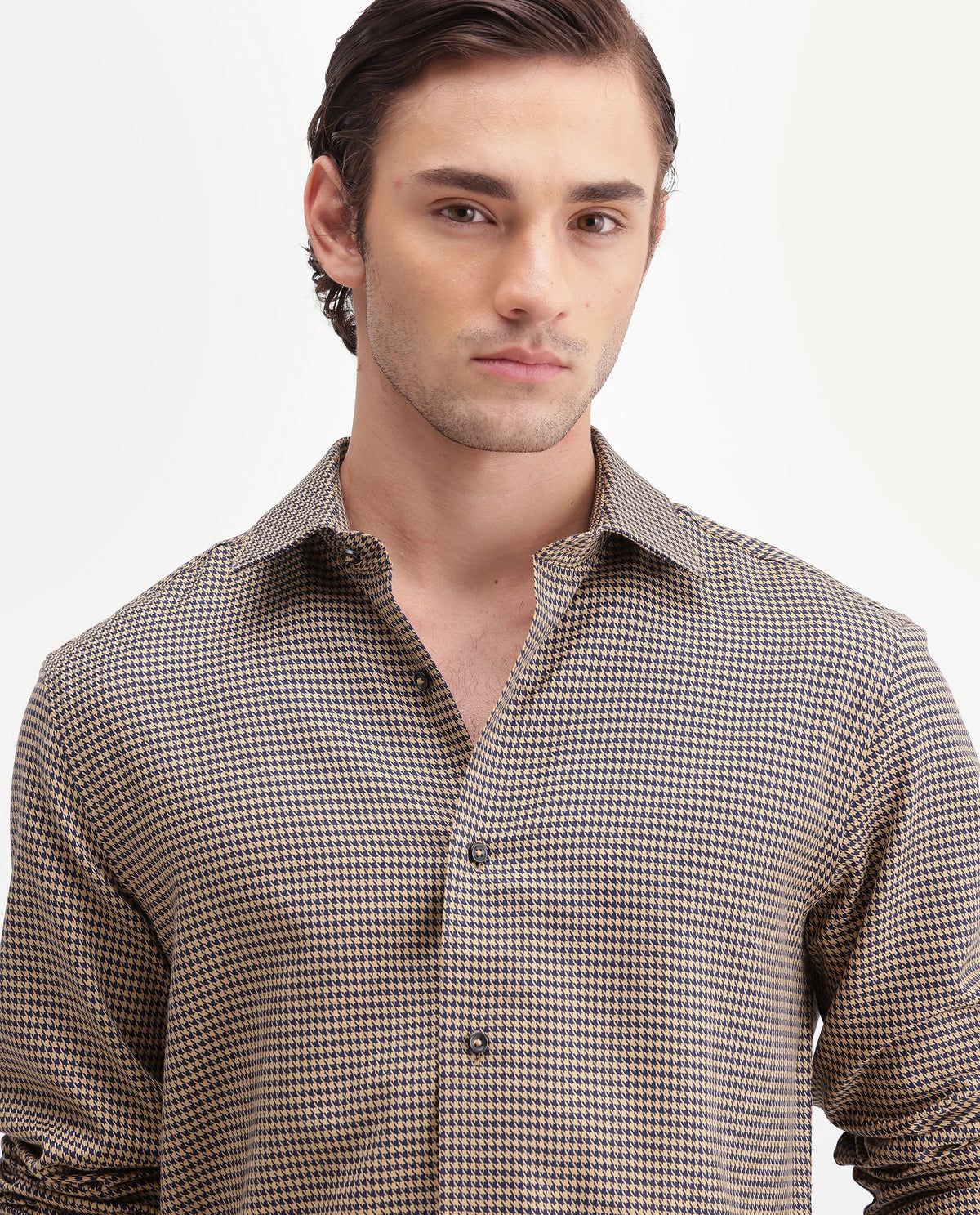 Rare Rabbit Men's Chesto-Aw26 Primary Mustard Cotton Spread Collar Regular Checked Shirt