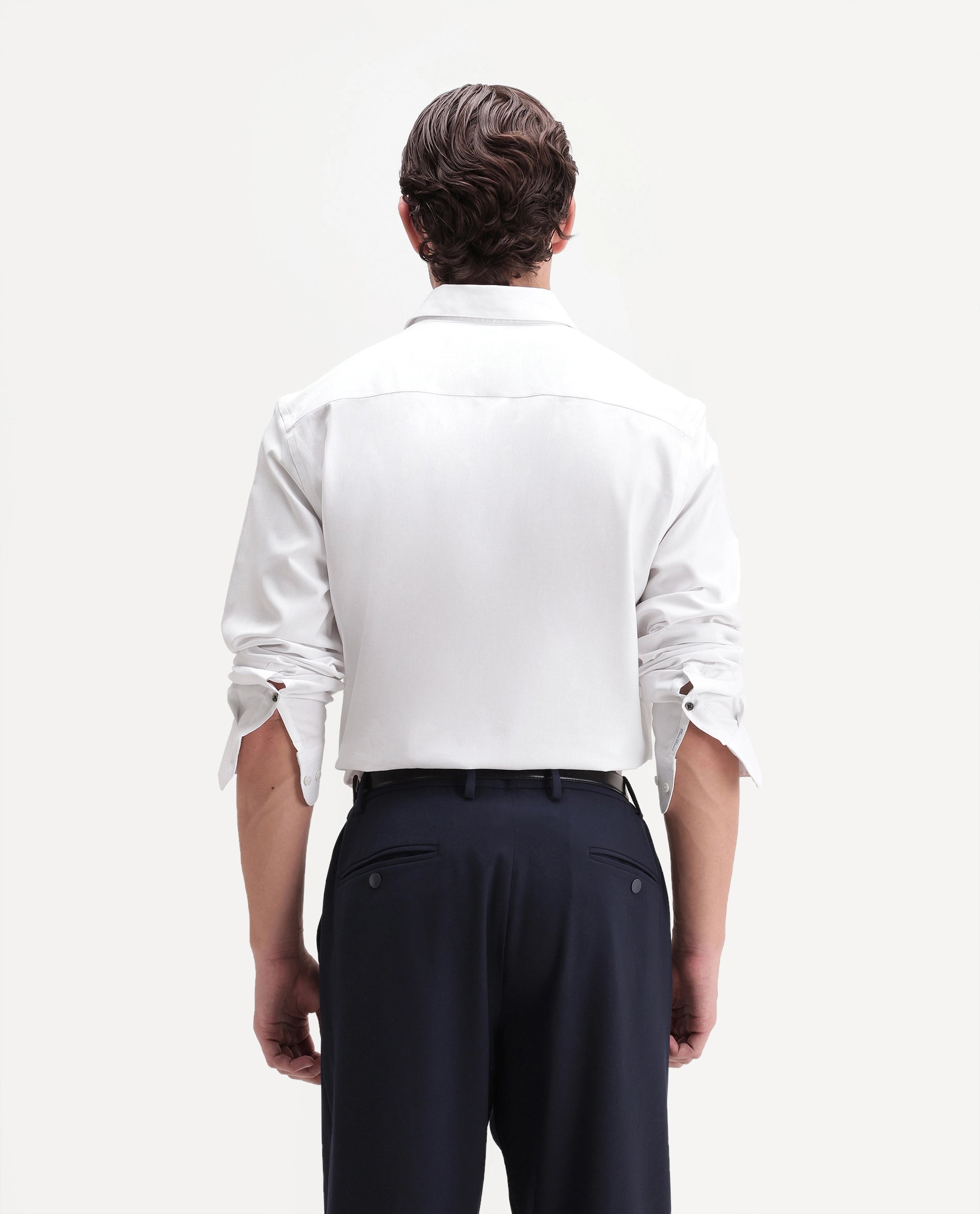 Rare Rabbit Men's Farga Primary White Cotton Spread Collar Regular Plain Shirt