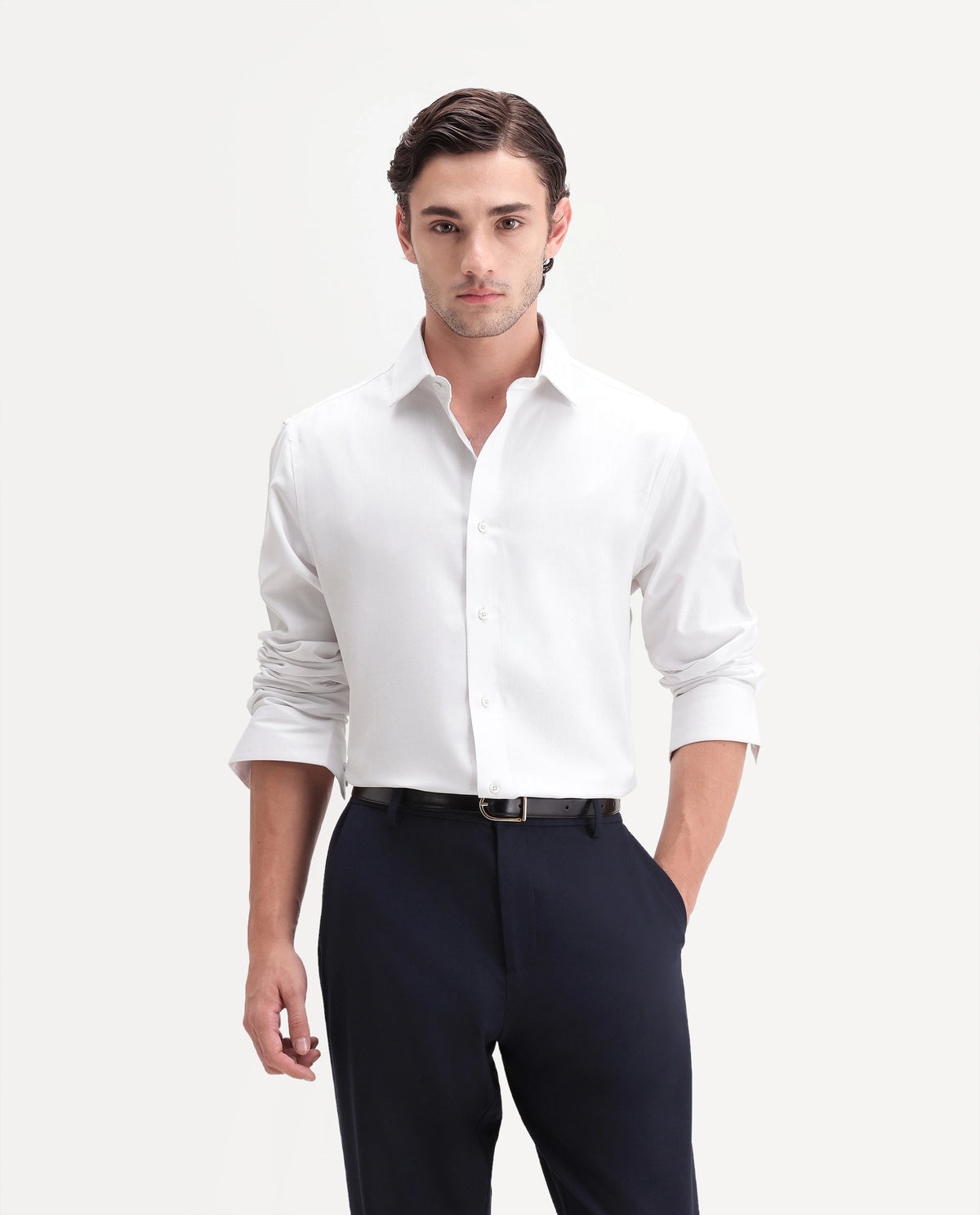 Rare Rabbit Men's Farga Primary White Cotton Spread Collar Regular Plain Shirt
