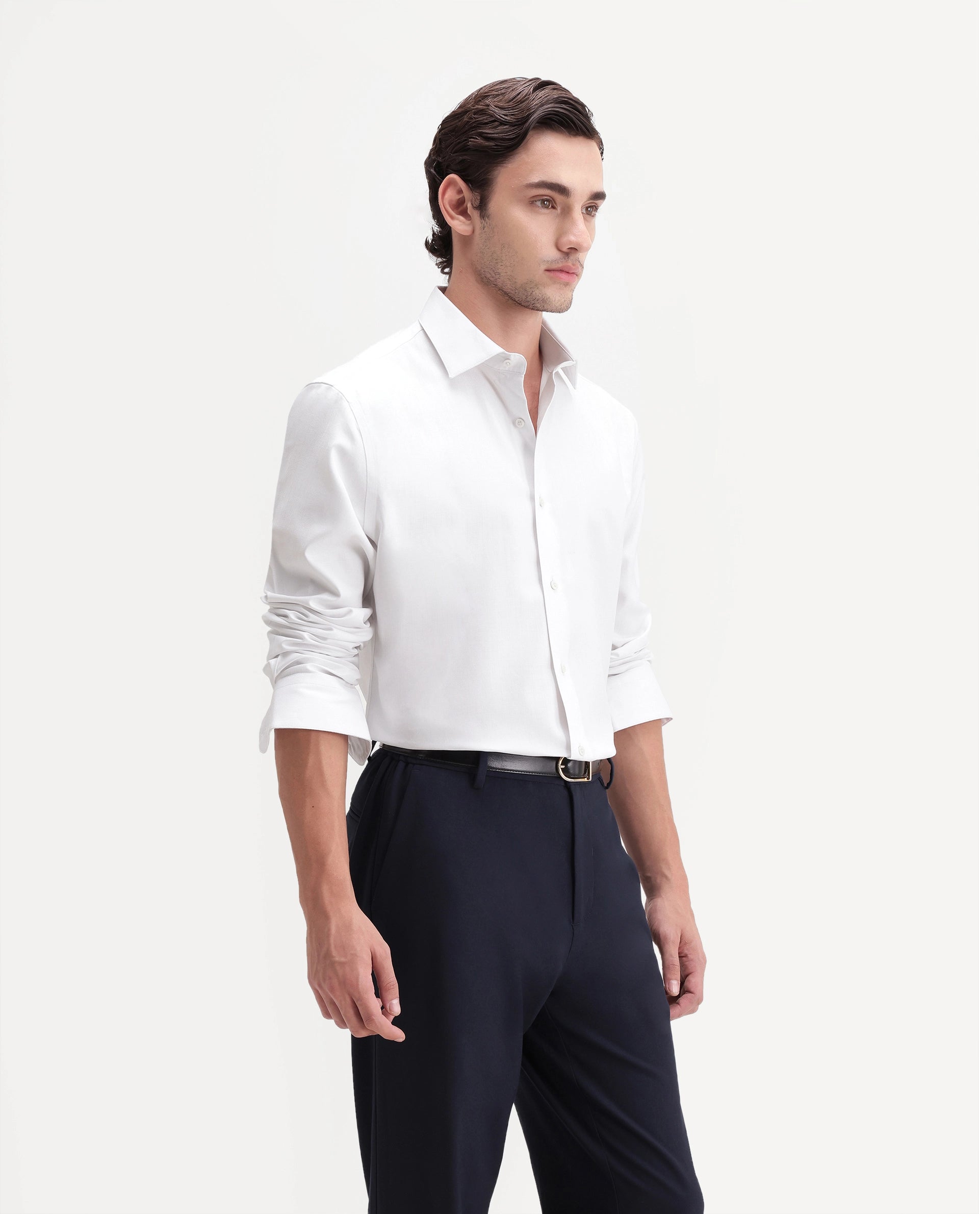 Rare Rabbit Men's Farga Primary White Cotton Spread Collar Regular Plain Shirt