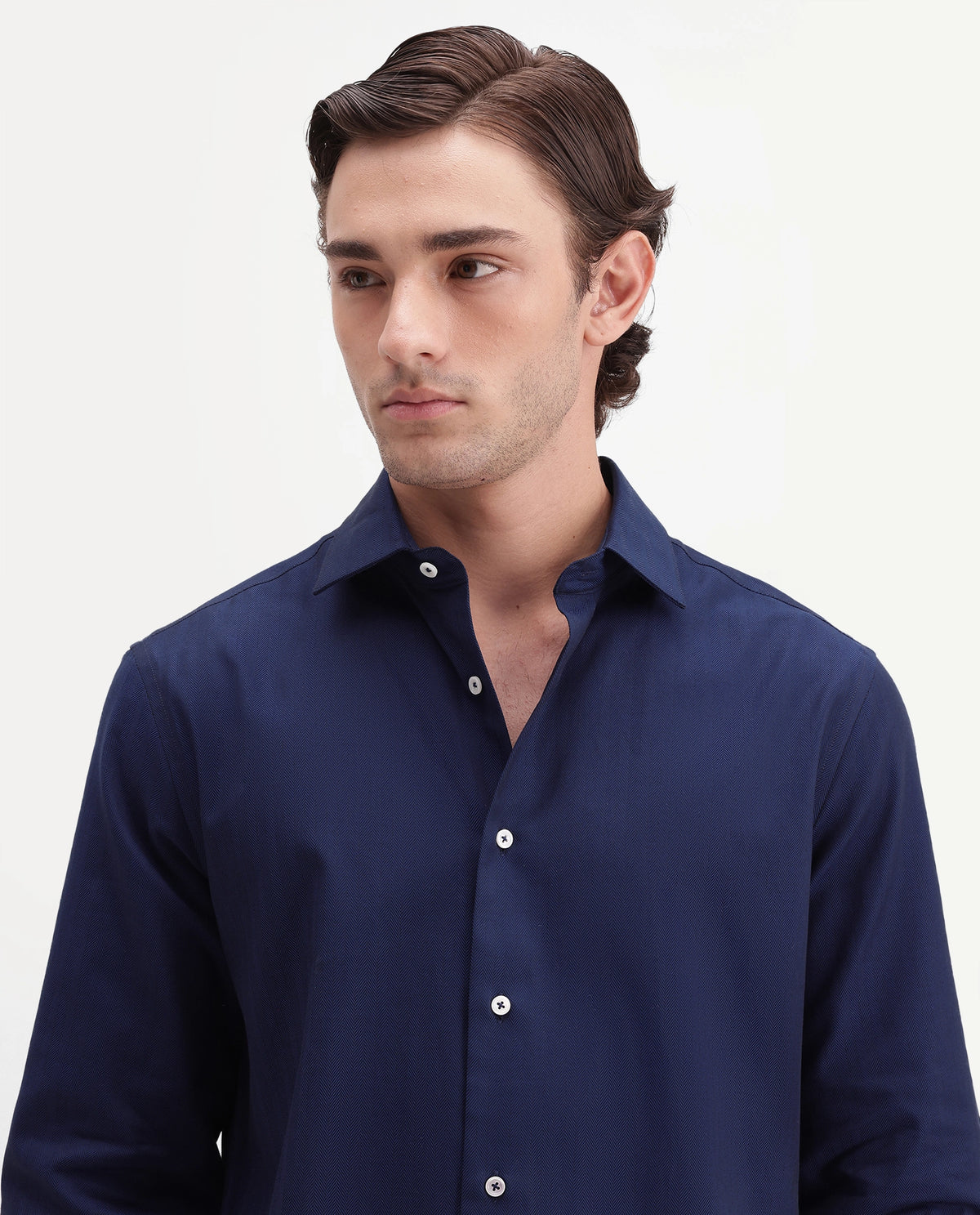 Rare Rabbit Men's Farga Primary Navy Cotton Spread Collar Regular Plain Shirt