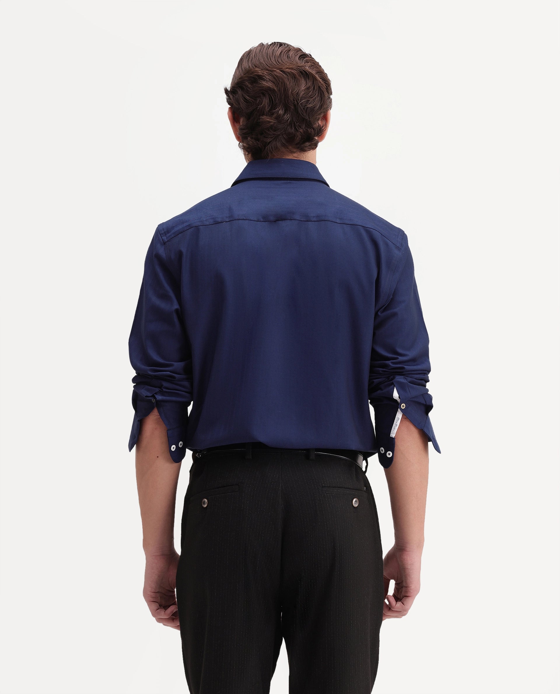Rare Rabbit Men's Farga Primary Navy Cotton Spread Collar Regular Plain Shirt
