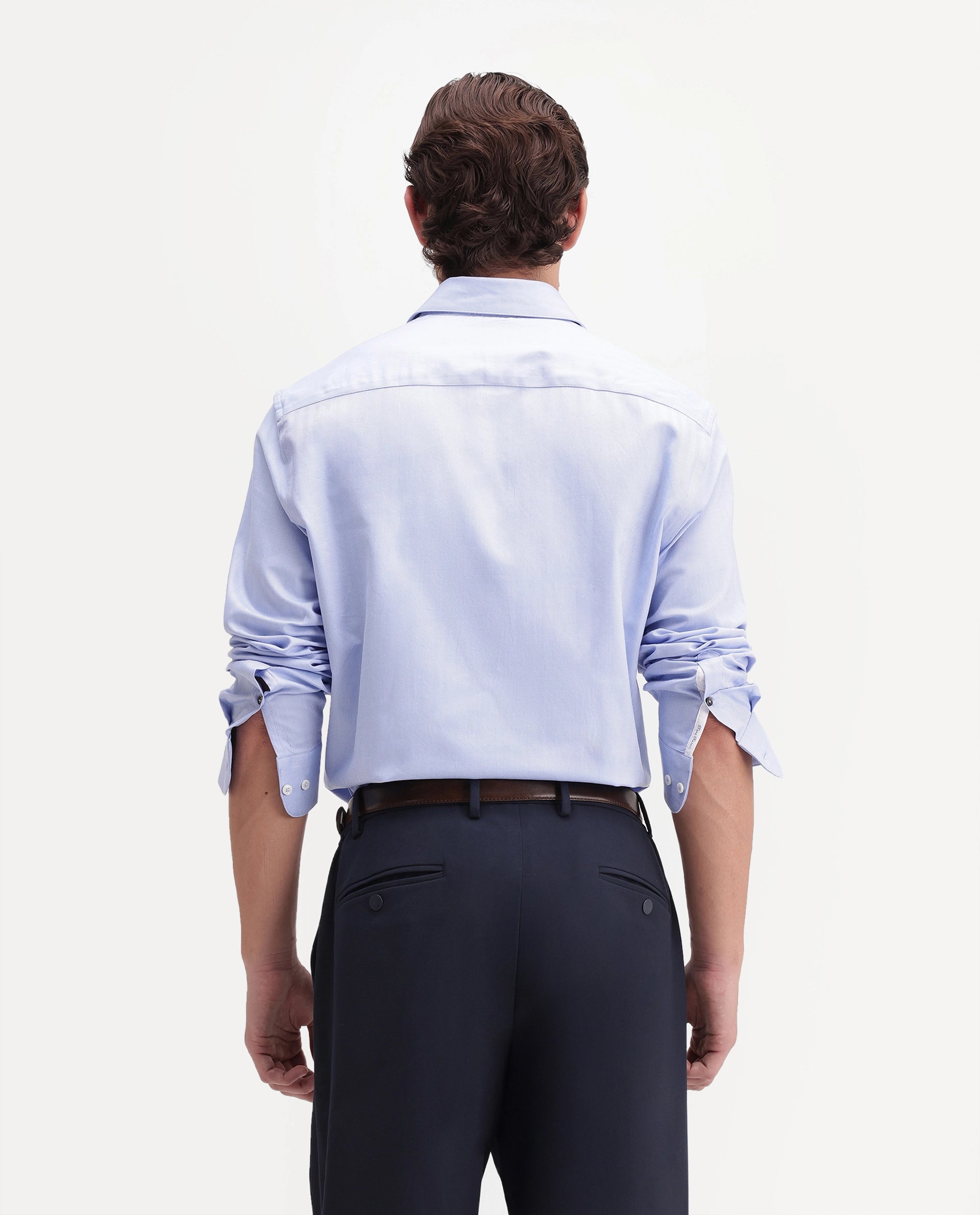 Rare Rabbit Men's Farga Primary Blue Cotton Spread Collar Regular Plain Shirt