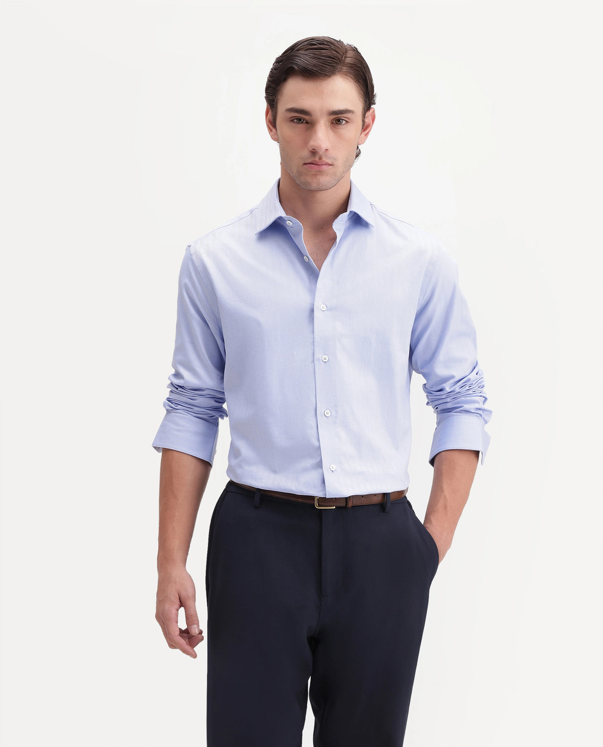 Rare Rabbit Men's Farga Primary Blue Cotton Spread Collar Regular Plain Shirt