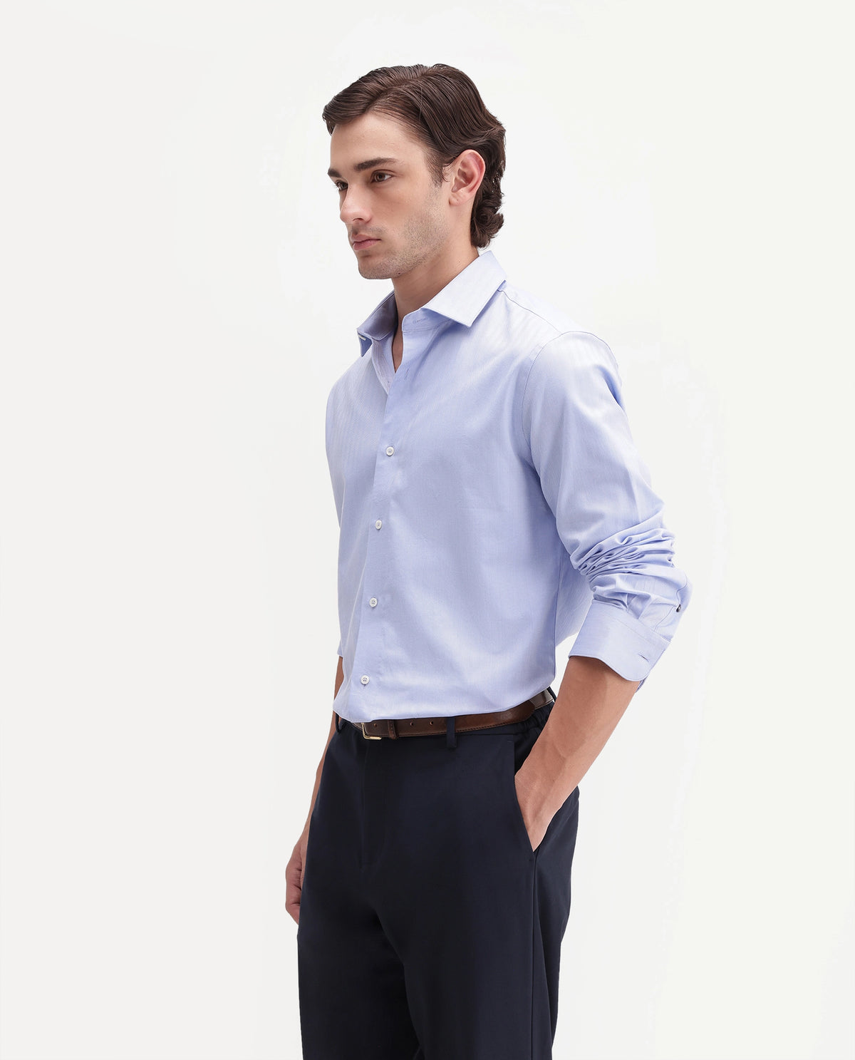 Rare Rabbit Men's Farga Primary Blue Cotton Spread Collar Regular Plain Shirt