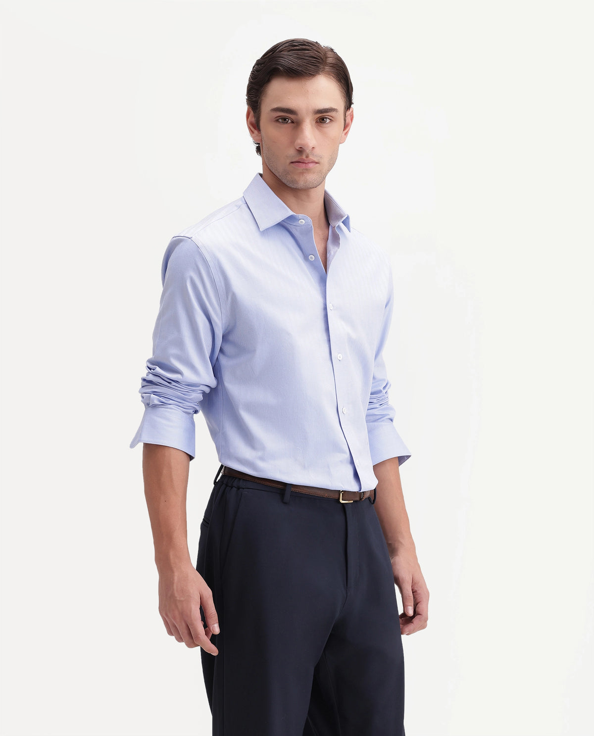 Rare Rabbit Men's Farga Primary Blue Cotton Spread Collar Regular Plain Shirt