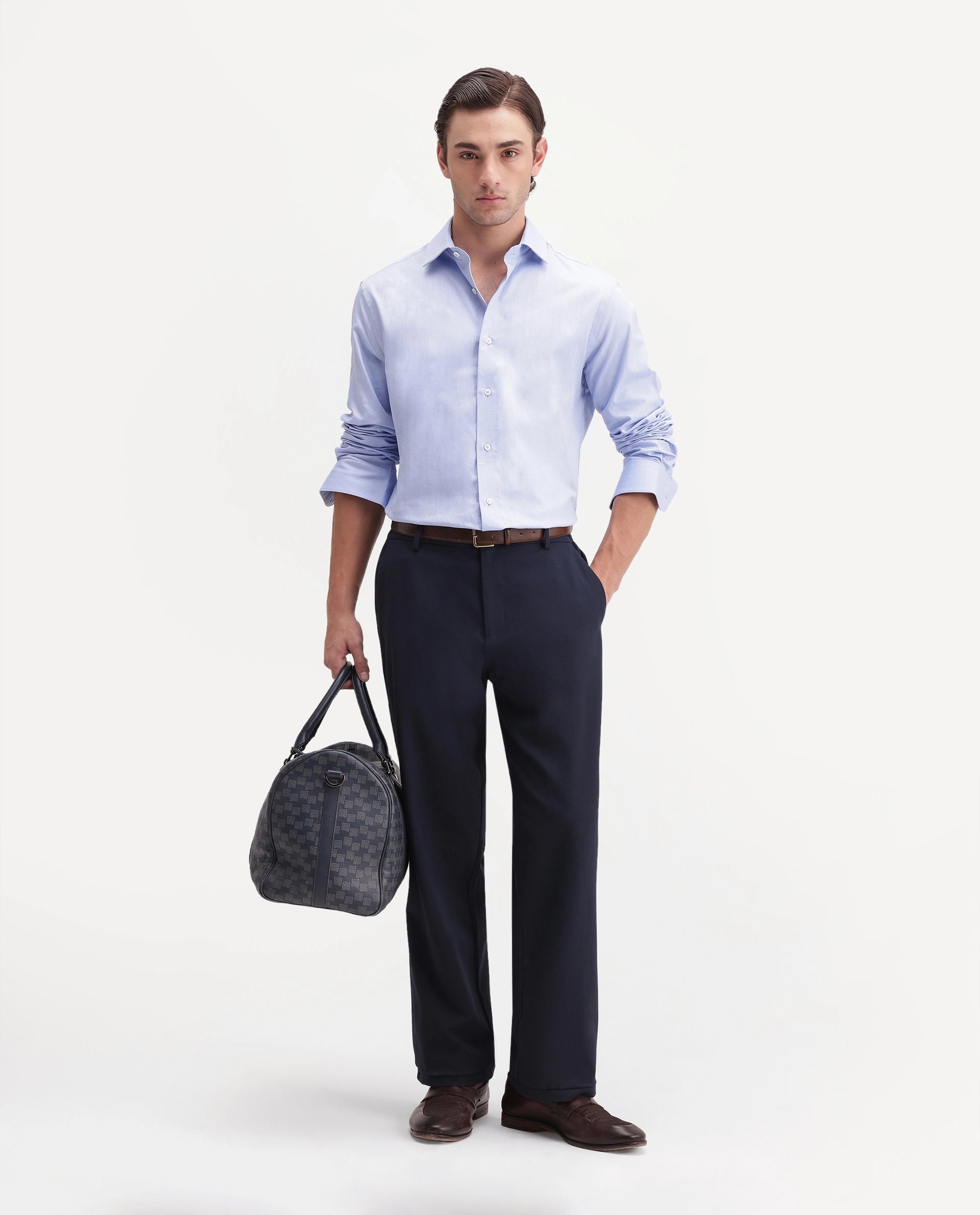 Rare Rabbit Men's Farga Primary Blue Cotton Spread Collar Regular Plain Shirt