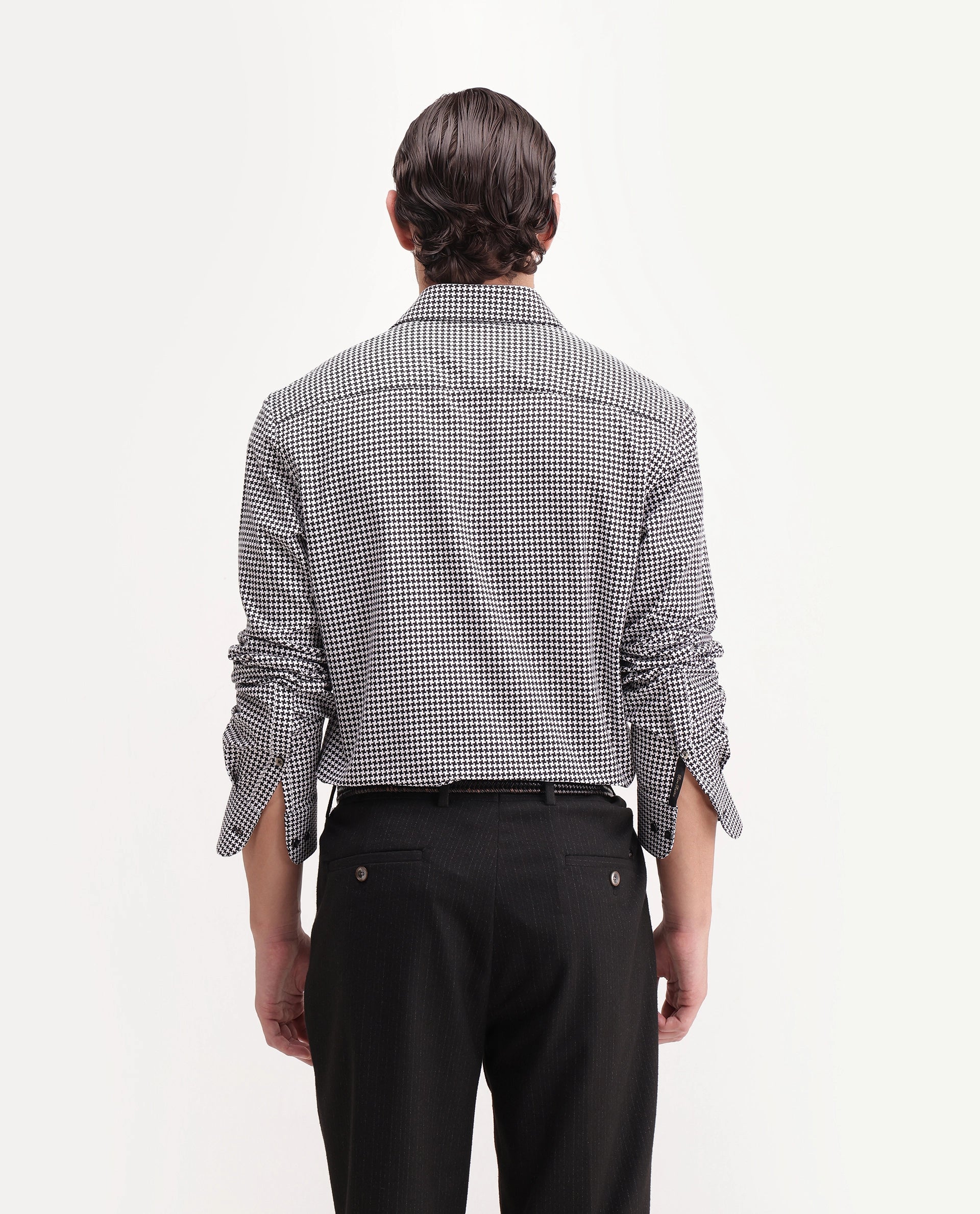Rare Rabbit Men's Jader-Aw26 Primary Black Cotton Spread Collar Regular Jacquard Print Shirt