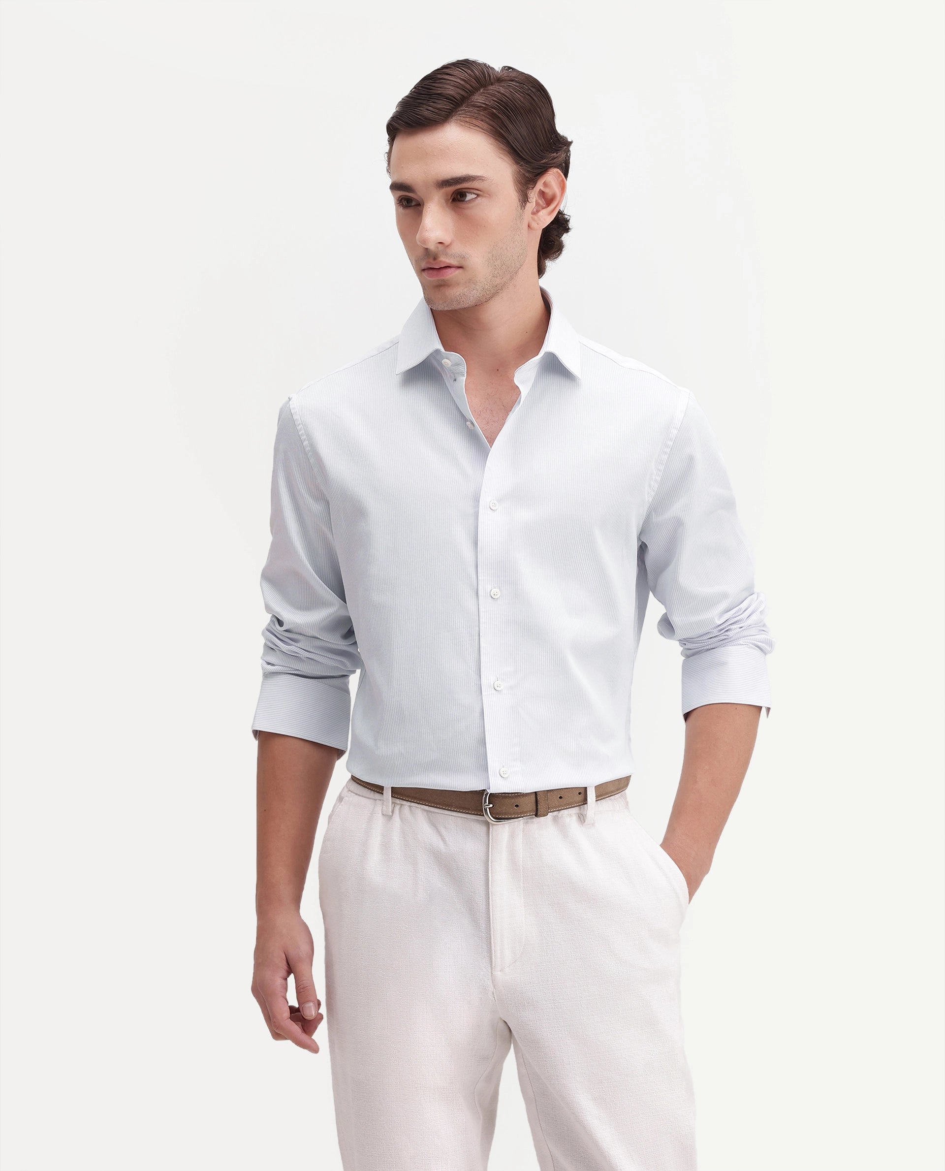 Rare Rabbit Men's Latter-Aw26 Primary Blue Cotton Spread Collar Regular Striped Shirt