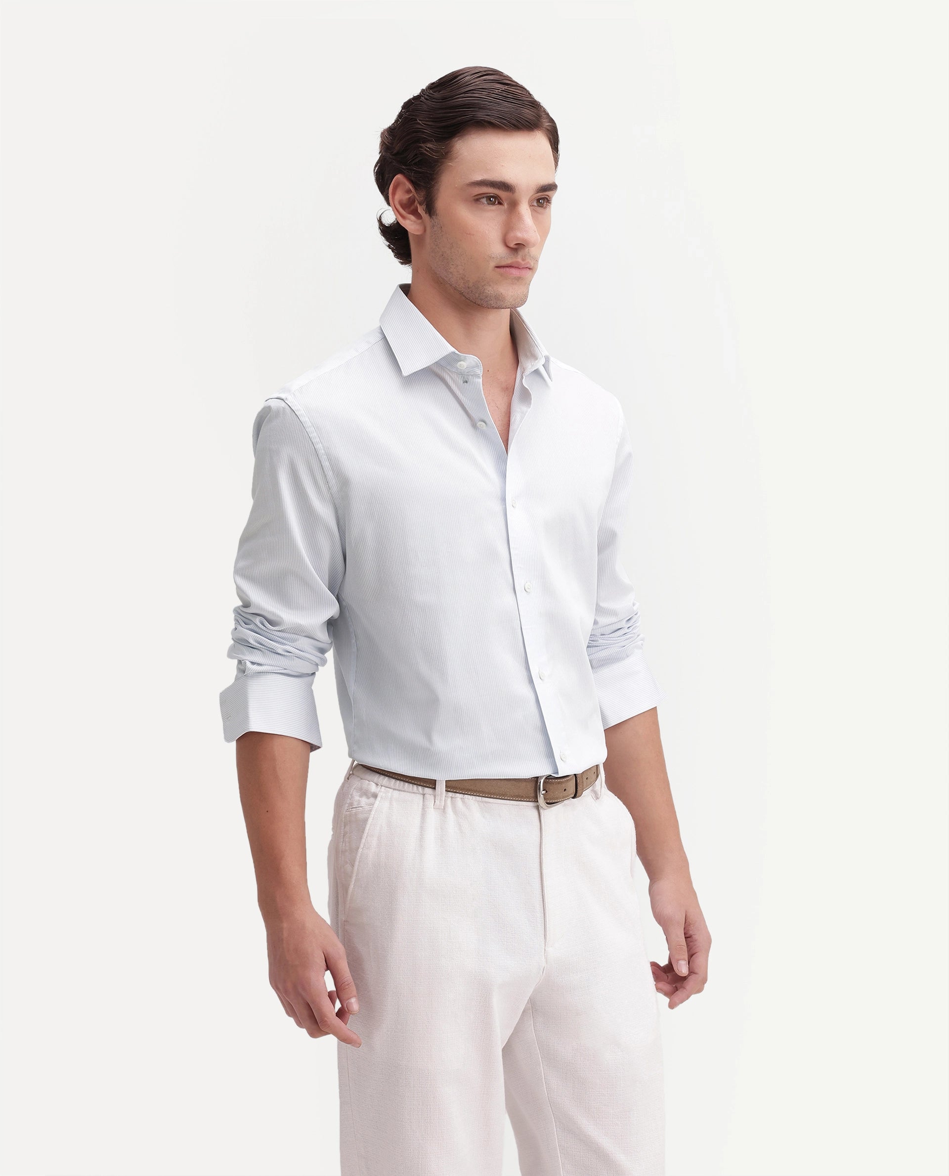 Rare Rabbit Men's Latter-Aw26 Primary Blue Cotton Spread Collar Regular Striped Shirt