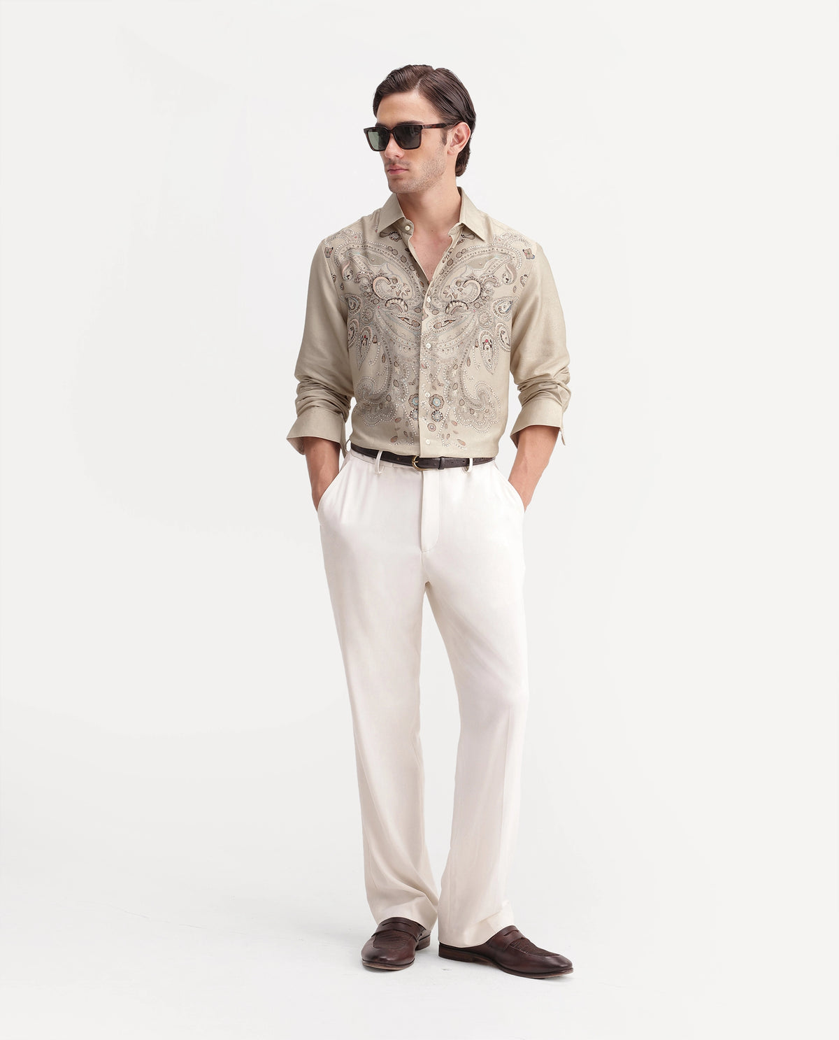 Rare Rabbit Men's West Primary Off White Cotton Spread Collar Regular Paisley Print Shirt
