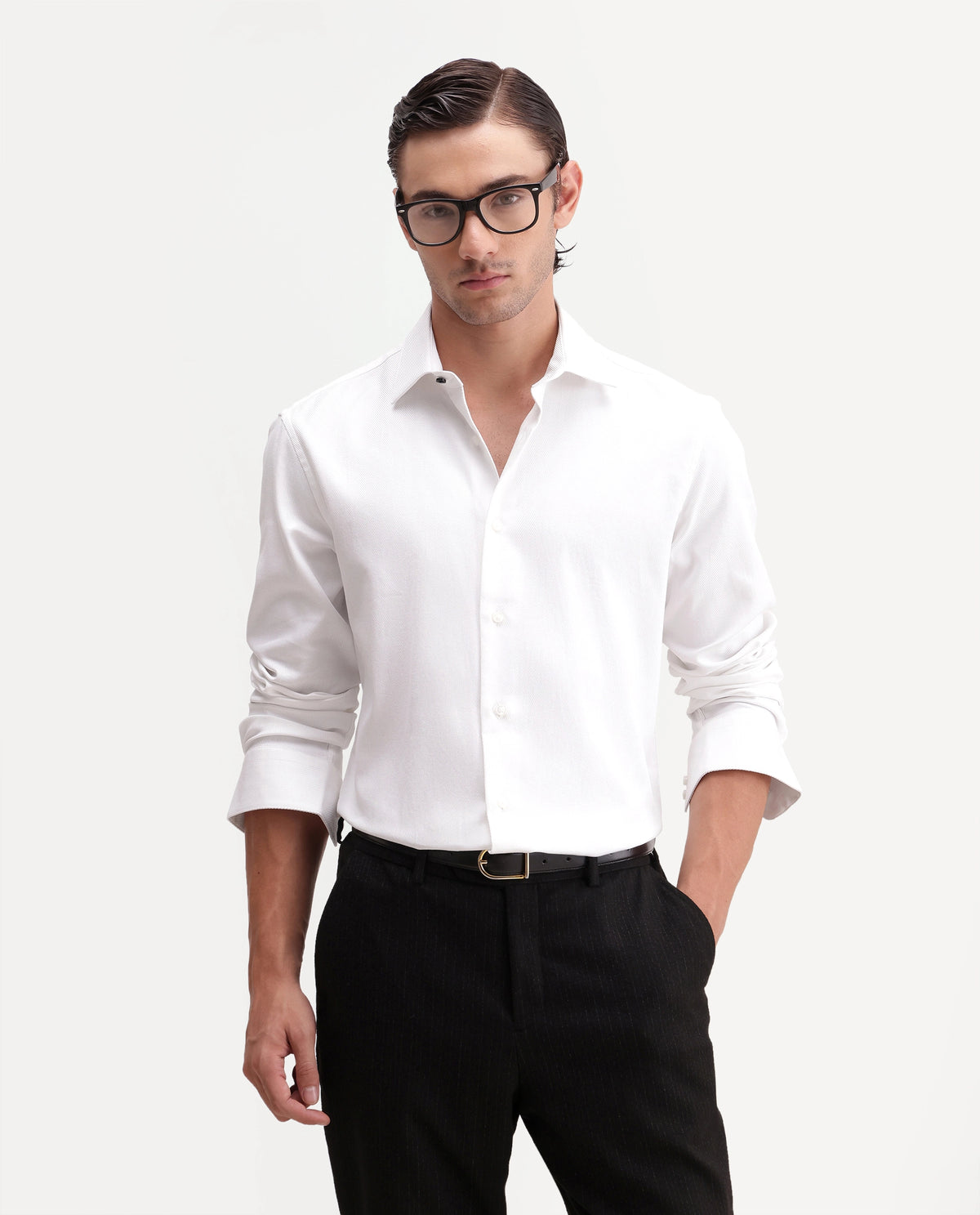Rare Rabbit Men's Casa Primary White Cotton Spread Collar Regular Plain Shirt