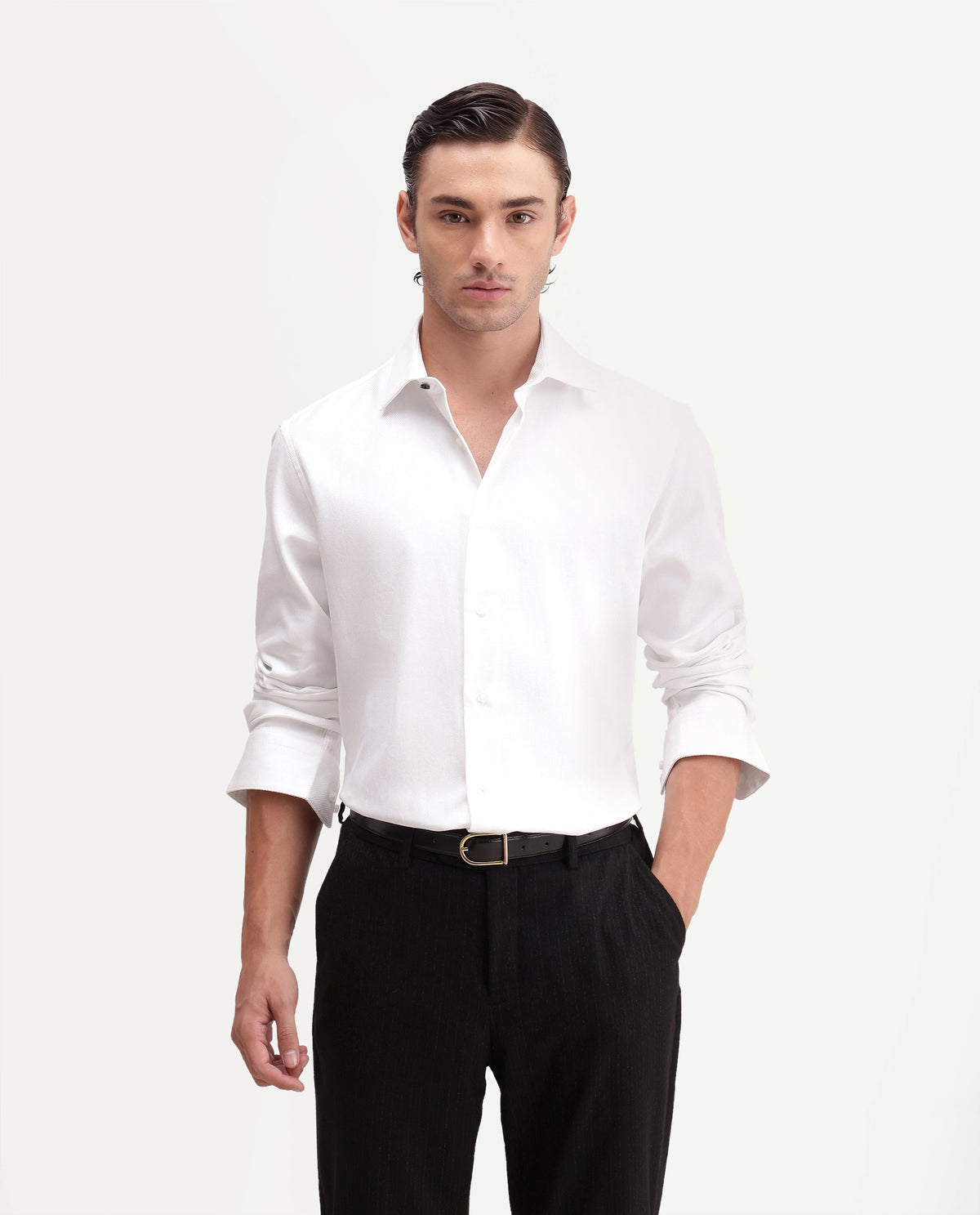 Rare Rabbit Men's Casa Primary White Cotton Spread Collar Regular Plain Shirt