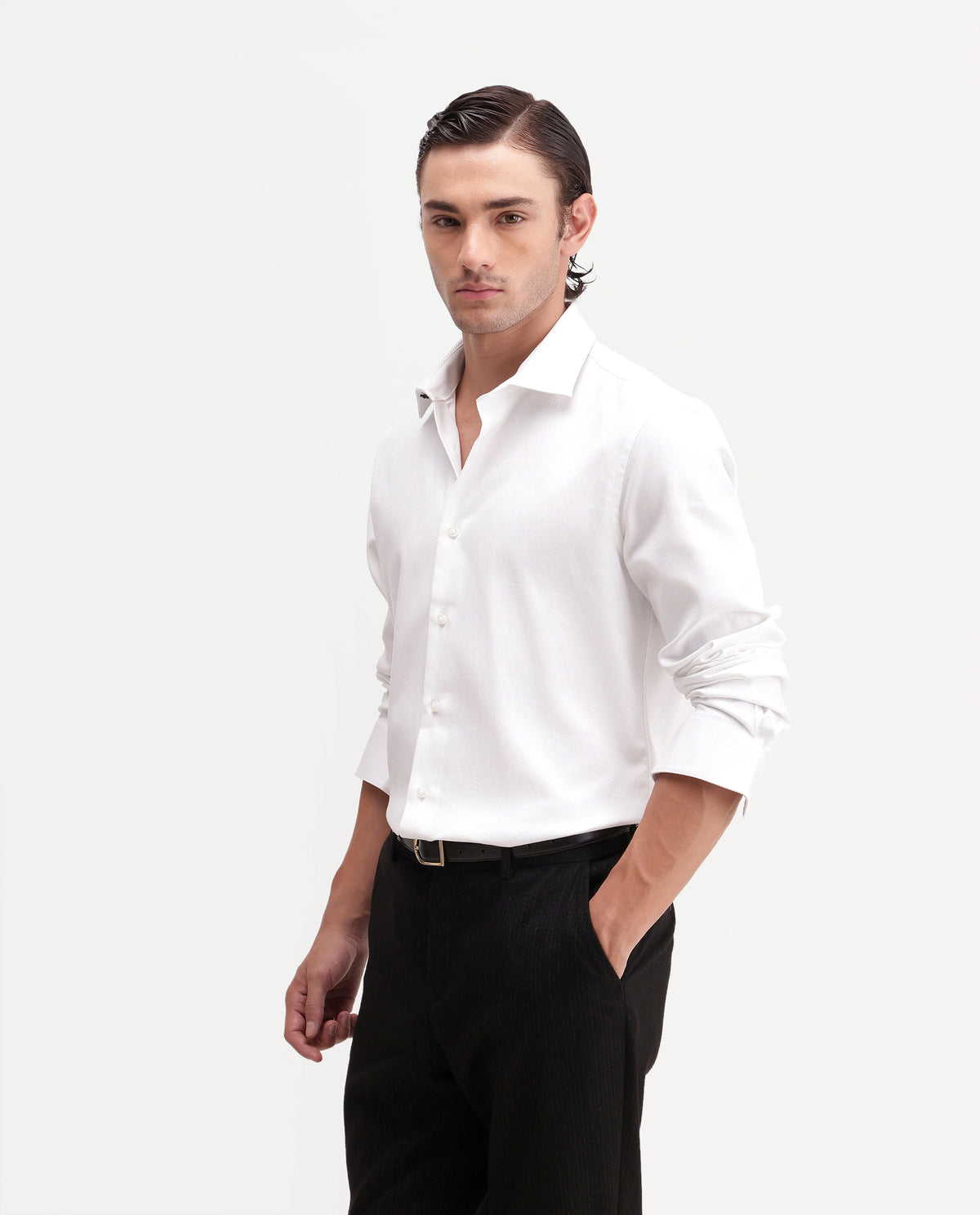 Rare Rabbit Men's Casa Primary White Cotton Spread Collar Regular Plain Shirt