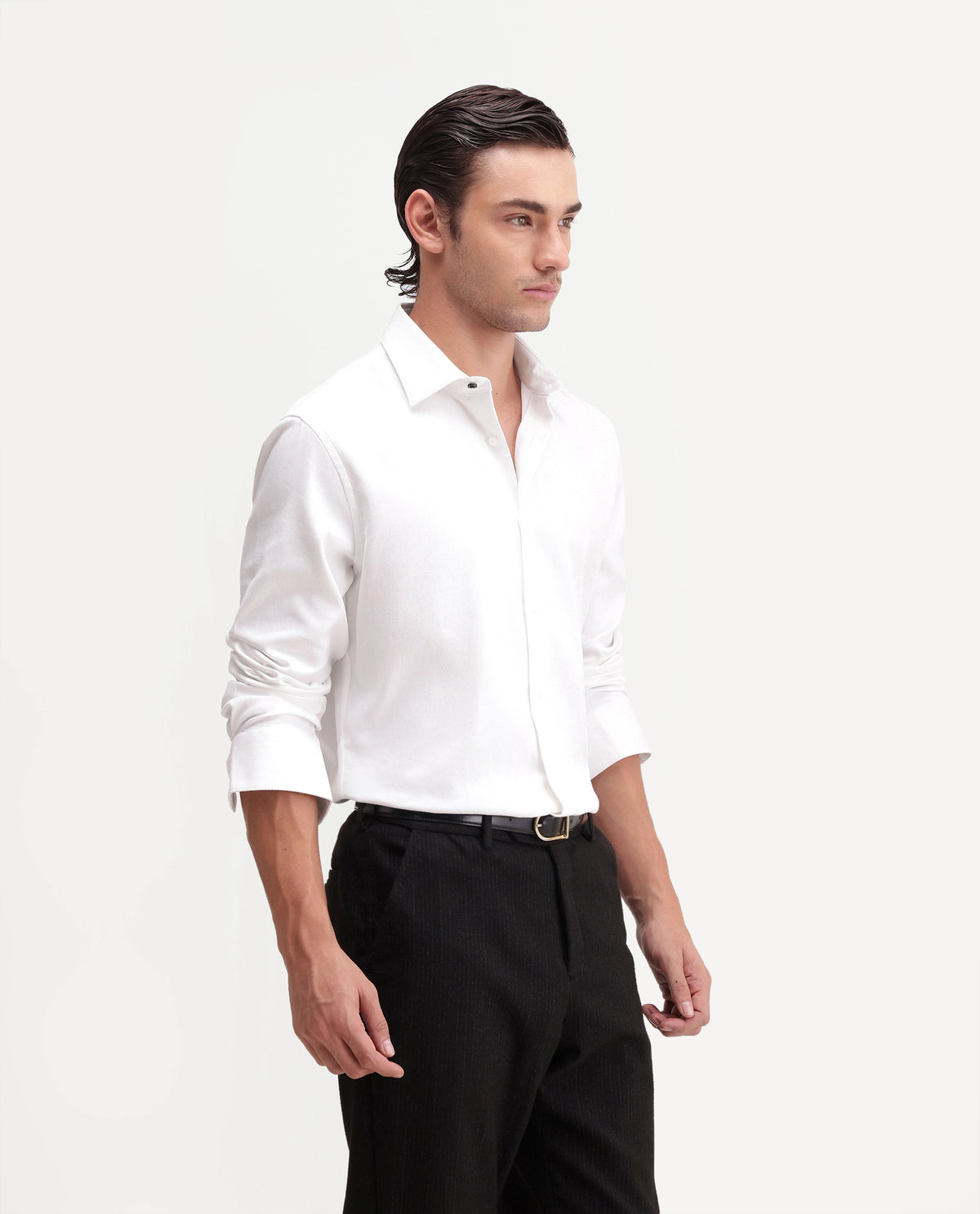 Rare Rabbit Men's Casa Primary White Cotton Spread Collar Regular Plain Shirt