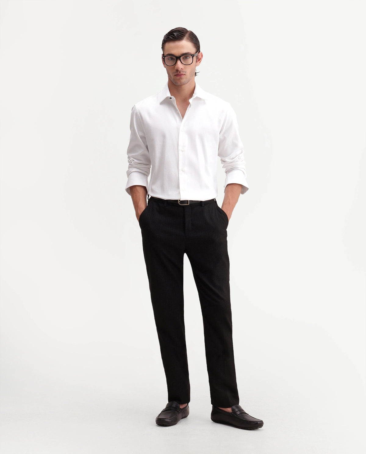 Rare Rabbit Men's Casa Primary White Cotton Spread Collar Regular Plain Shirt