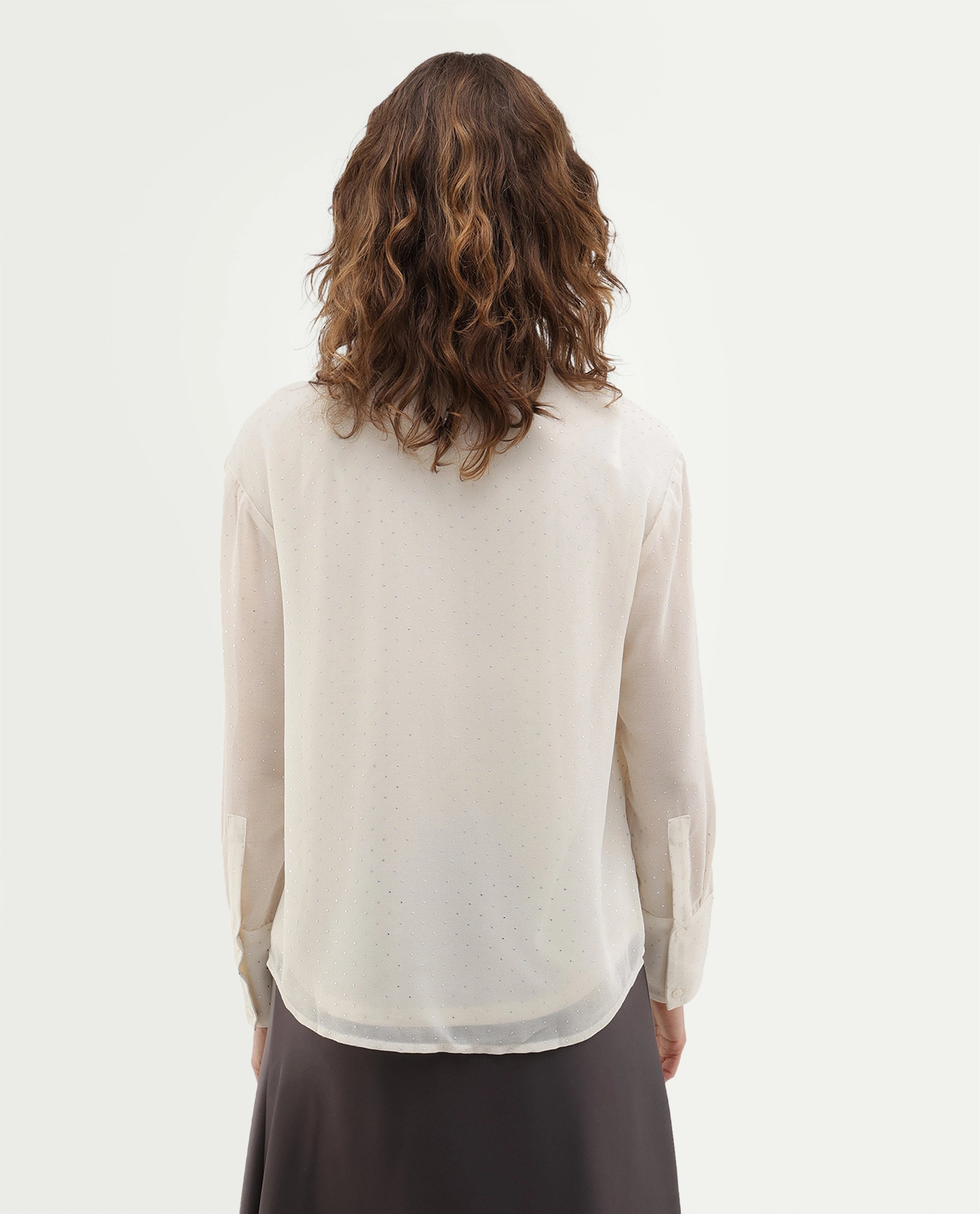 Rareism Women's Crotia Primary Beige Polyester Spread Collar Regular Plain Shirt