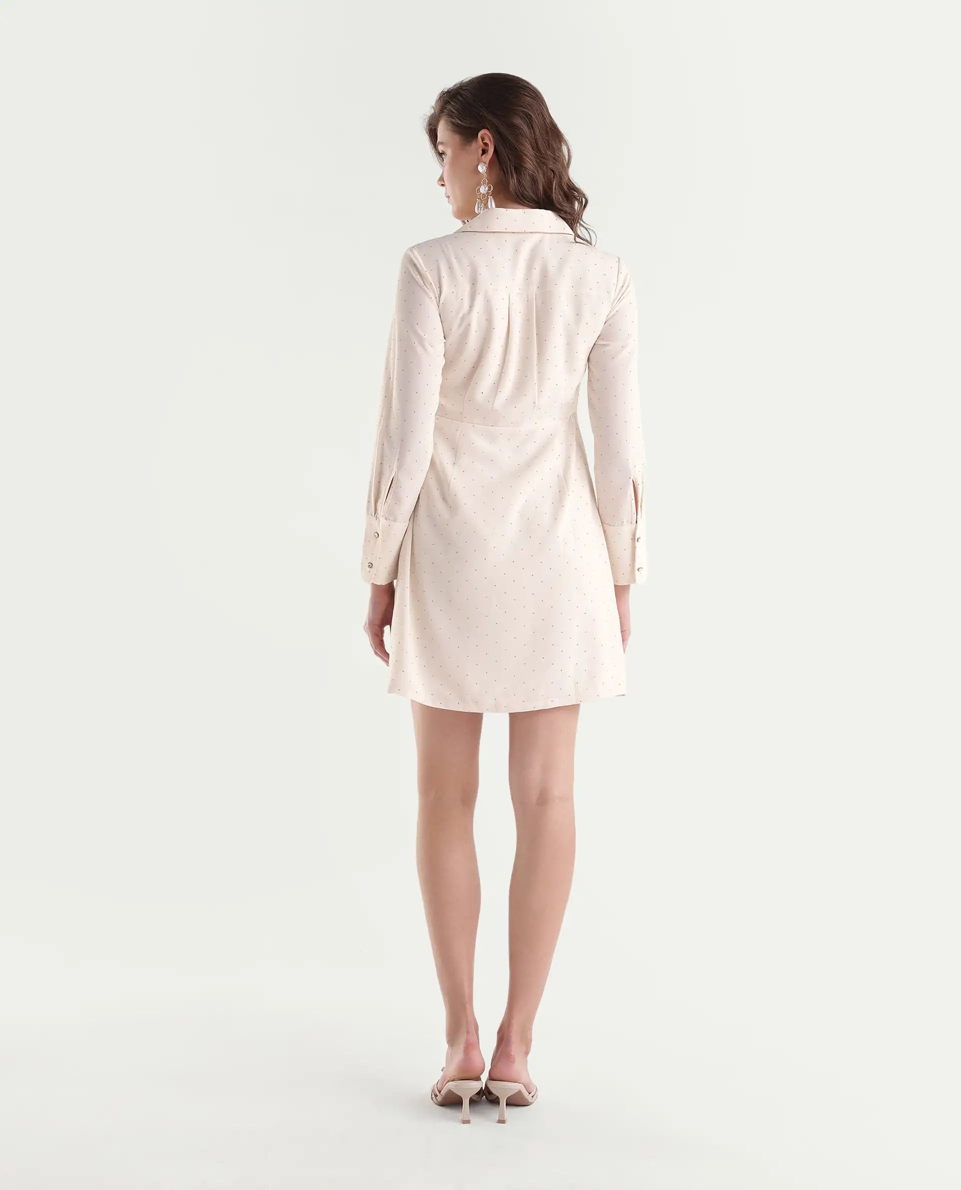 Rareism Women's Talina Primary Beige Polyester Over Lap Wrap Plain Dress
