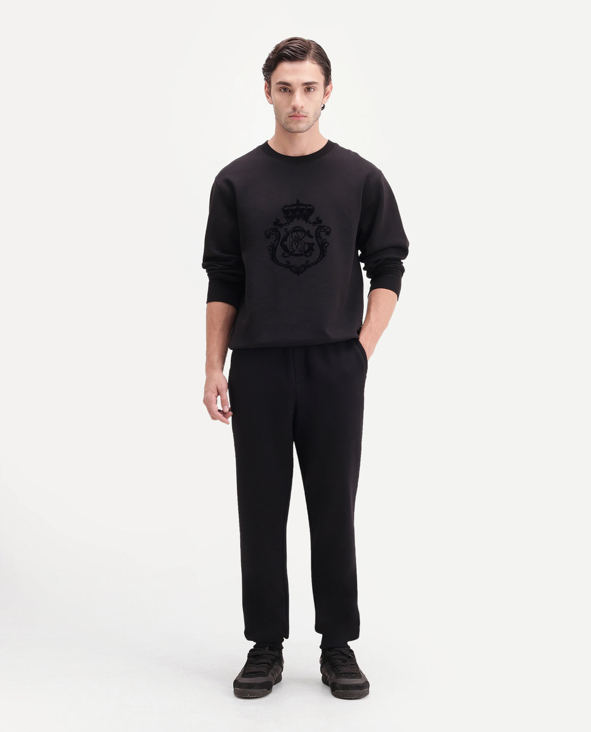 Rare Rabbit Men's Anderson-T-A26 Black Cotton Blend Regular Plain Track Pant