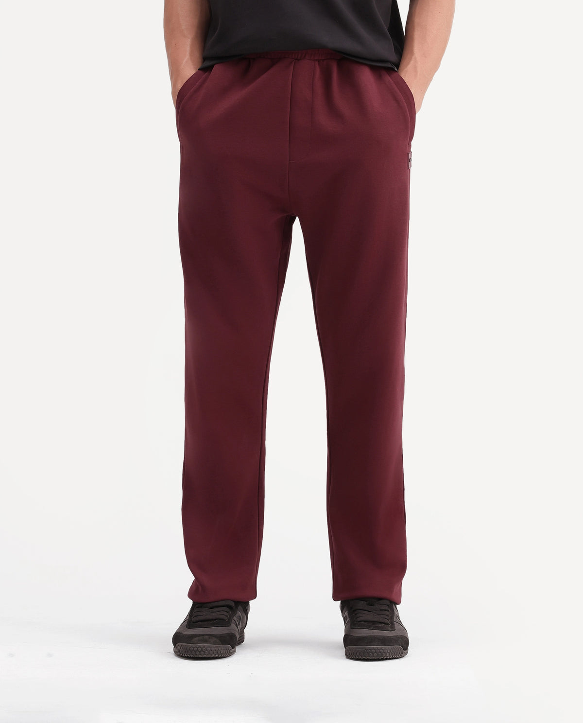 Rare Rabbit Men's Badro Dusky Red Cotton Blend Regular Plain Track Pant