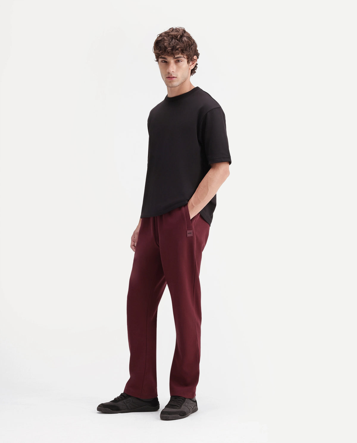 Rare Rabbit Men's Badro Dusky Red Cotton Blend Regular Plain Track Pant