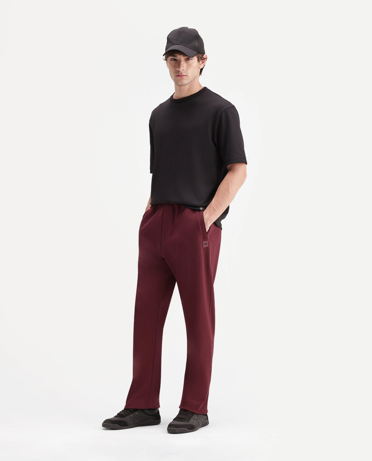 Rare Rabbit Men's Badro Dusky Red Cotton Blend Regular Plain Track Pant