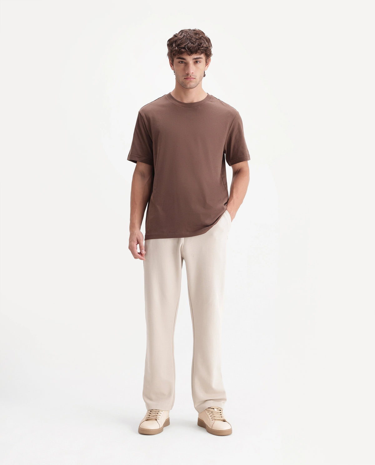 Rare Rabbit Men's Badro Beige Cotton Blend Regular Plain Track Pant