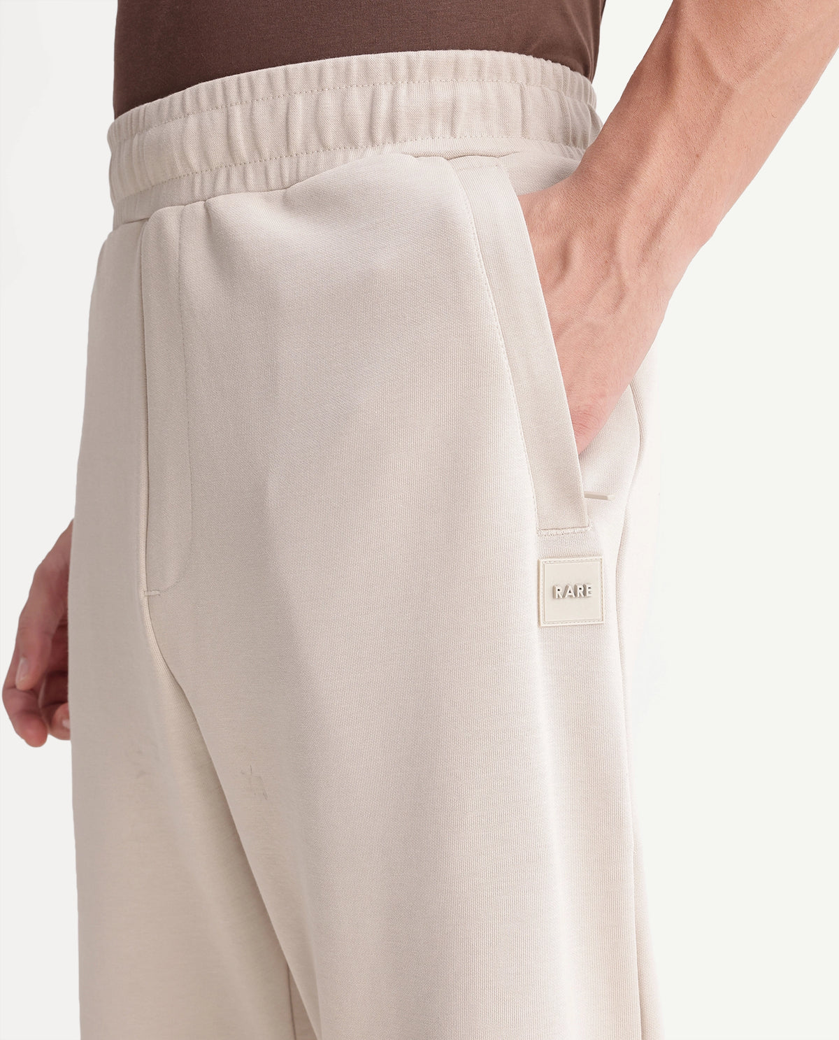 Rare Rabbit Men's Badro Beige Cotton Blend Regular Plain Track Pant