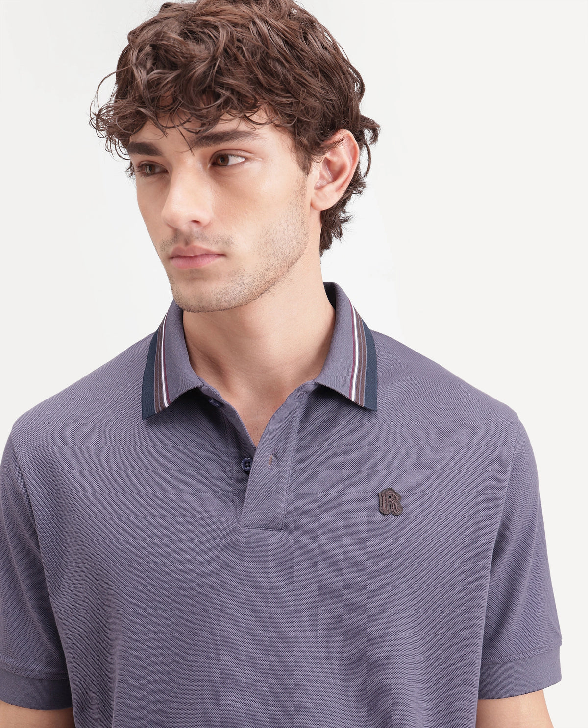 Rare Rabbit Men's Andre Dark Purple Cotton Spread Collar Regular Badge Applique Polo